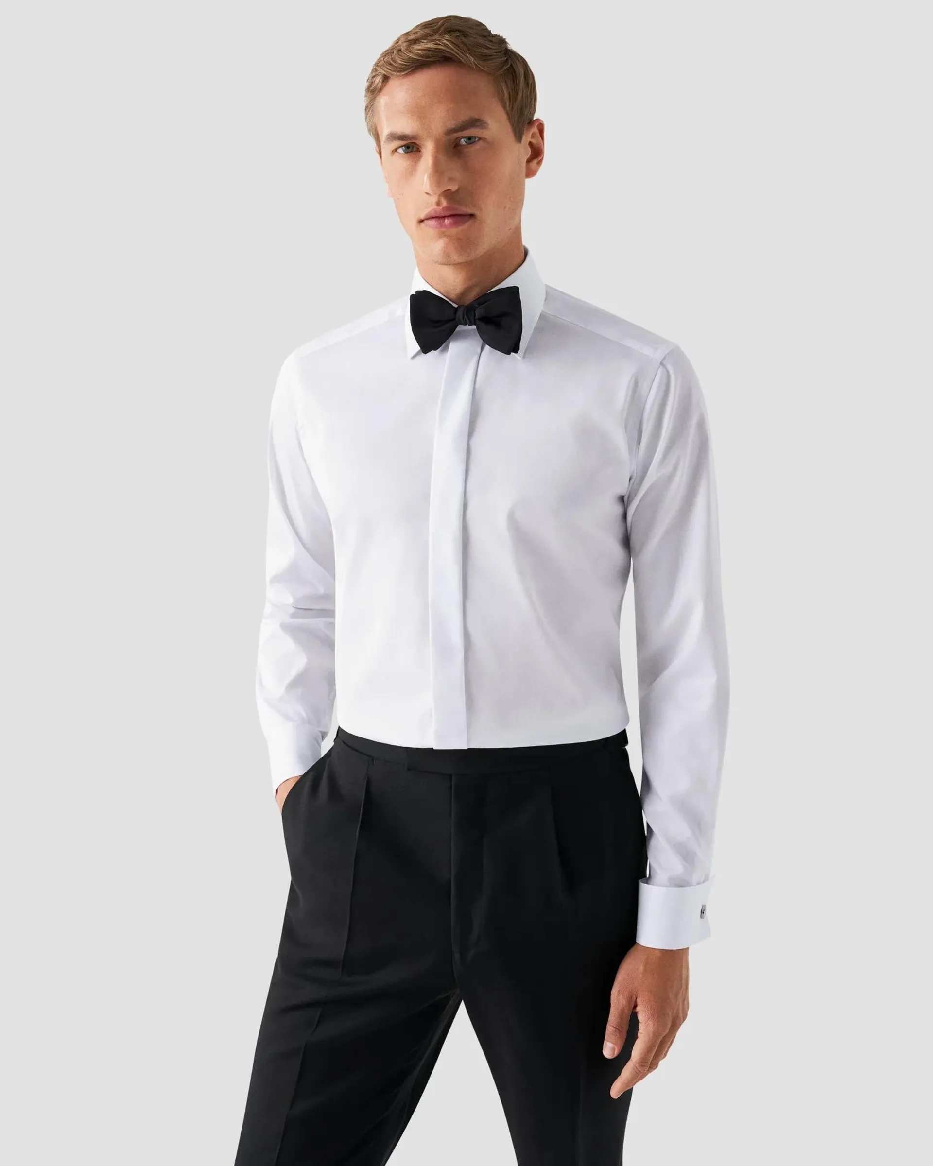 White Signature Twill Tuxedo Shirt