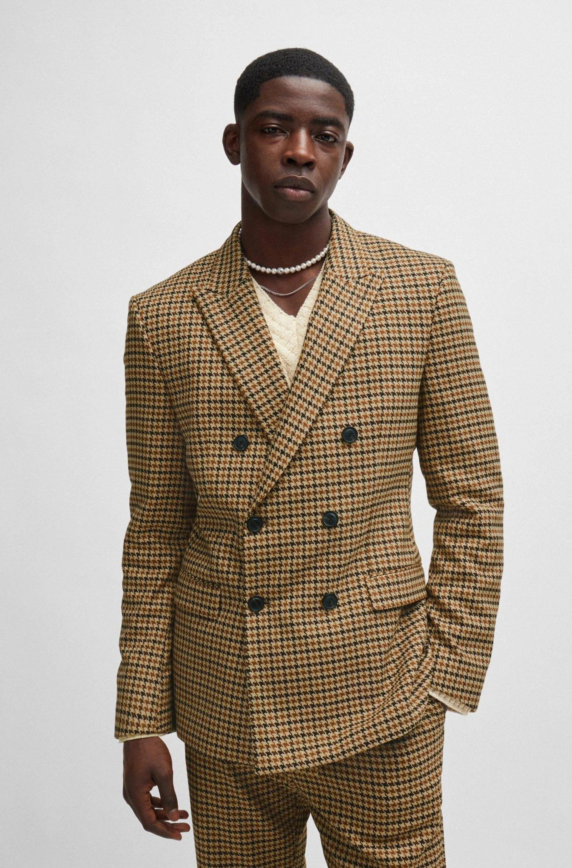 Extra-slim-fit jacket in houndstooth stretch material