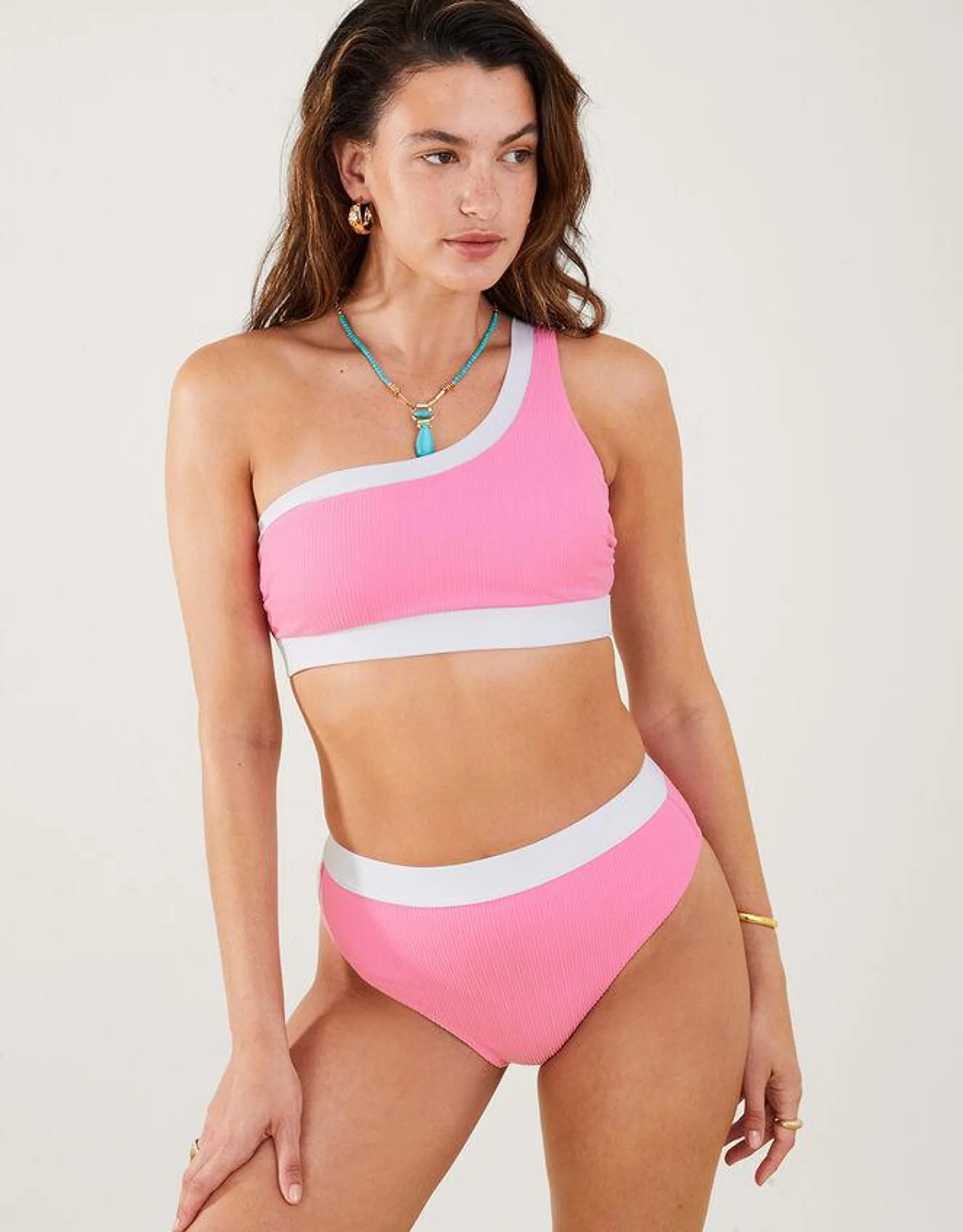 Textured High Waist Bikini Briefs Pink