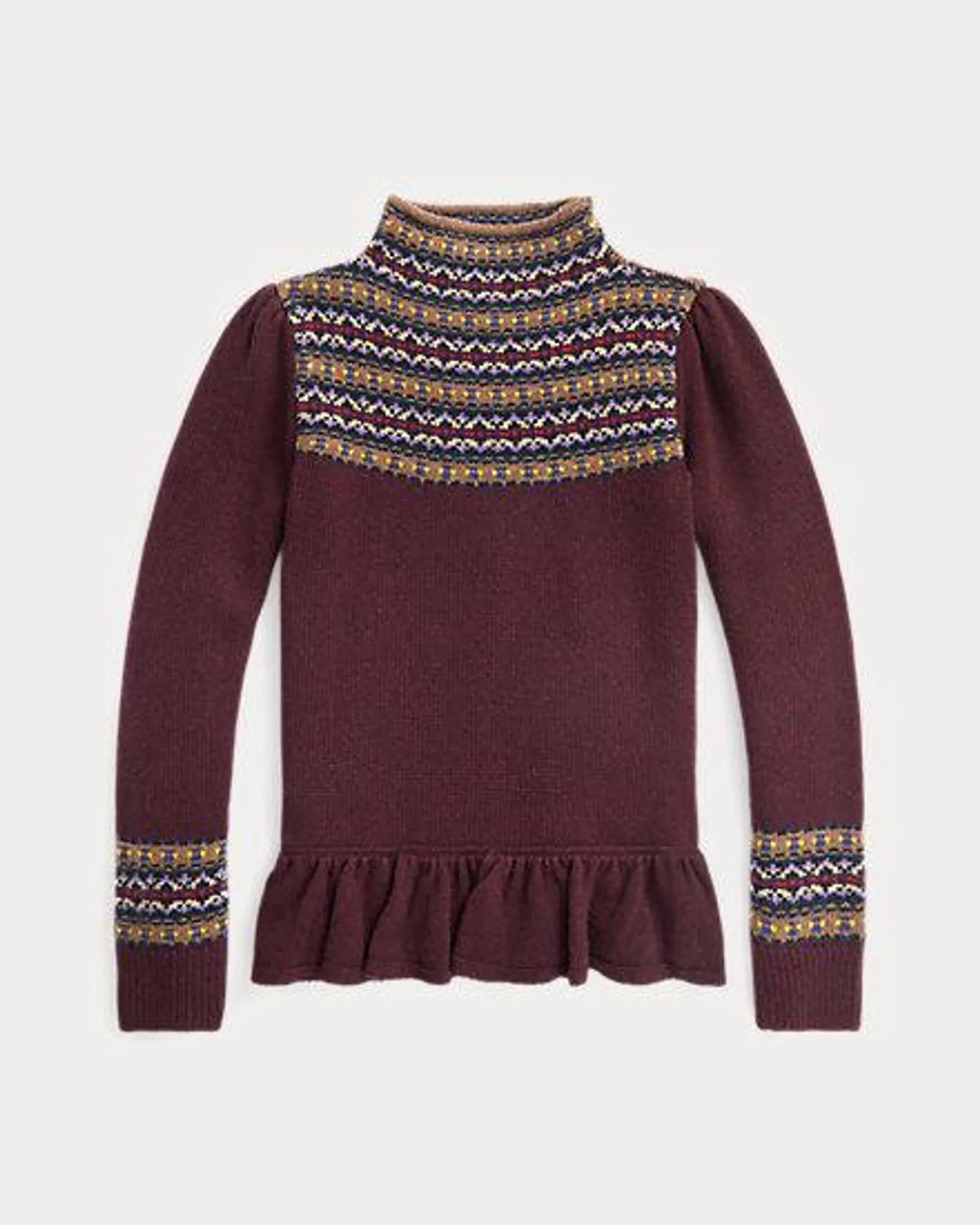 Fair Isle Wool-Blend Peplum Roll Neck