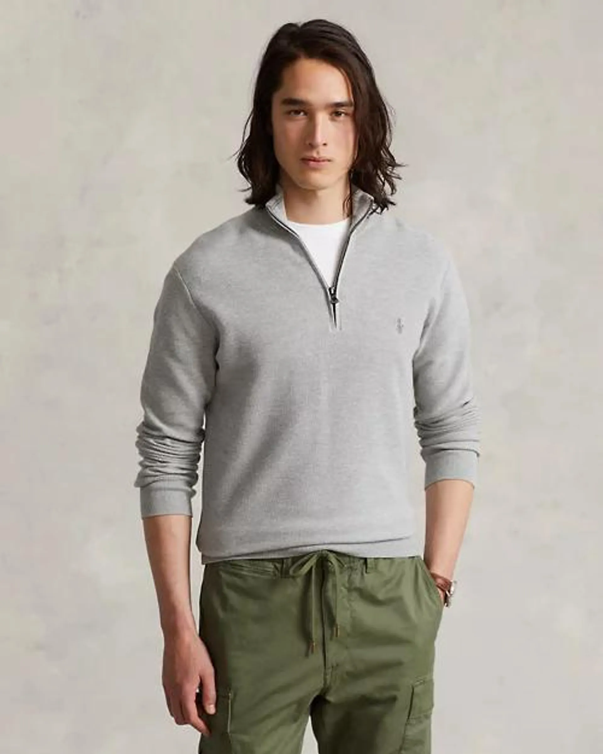 Mesh-Knit Cotton Quarter-Zip Jumper