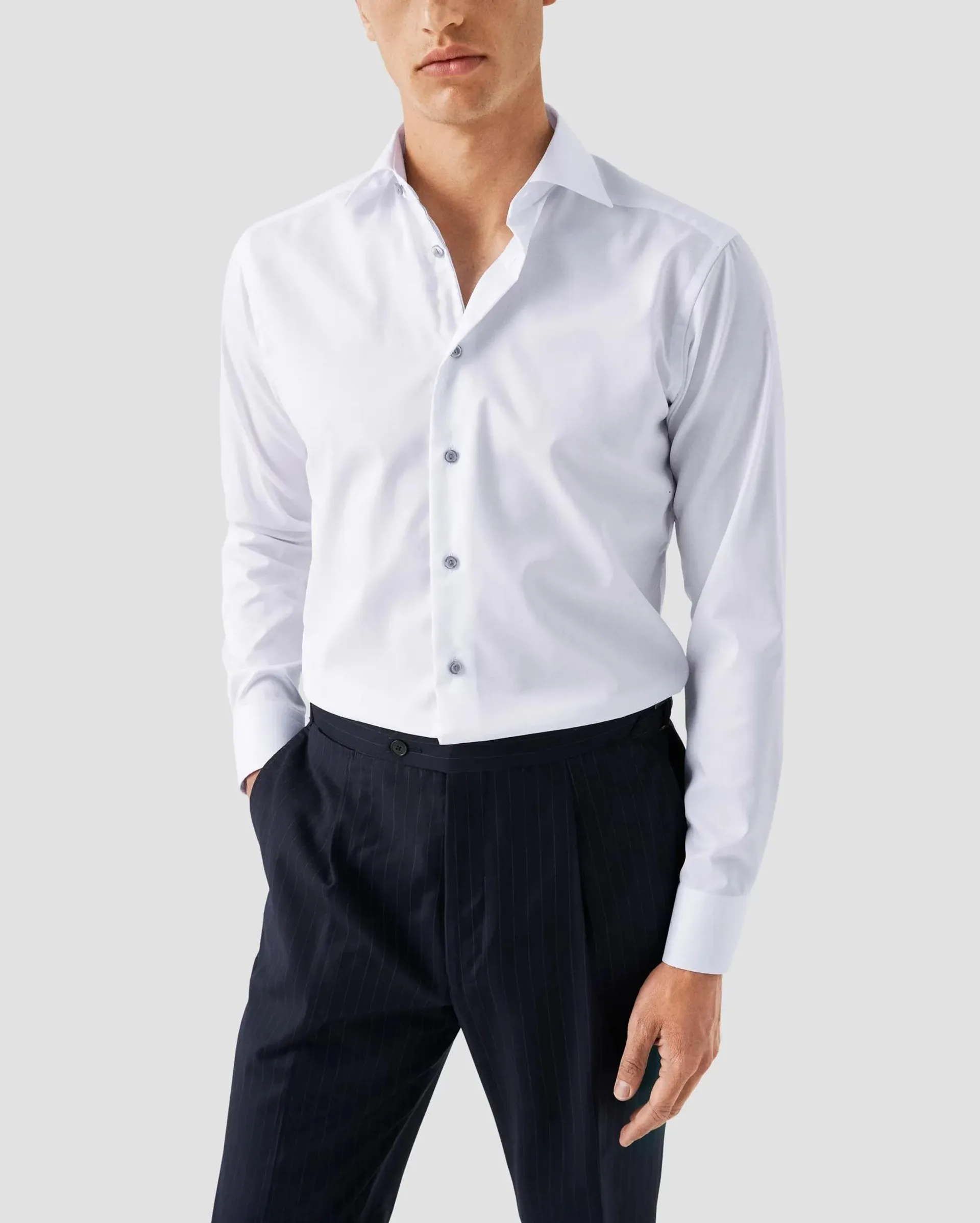 White Signature Twill Shirt – Grey Details