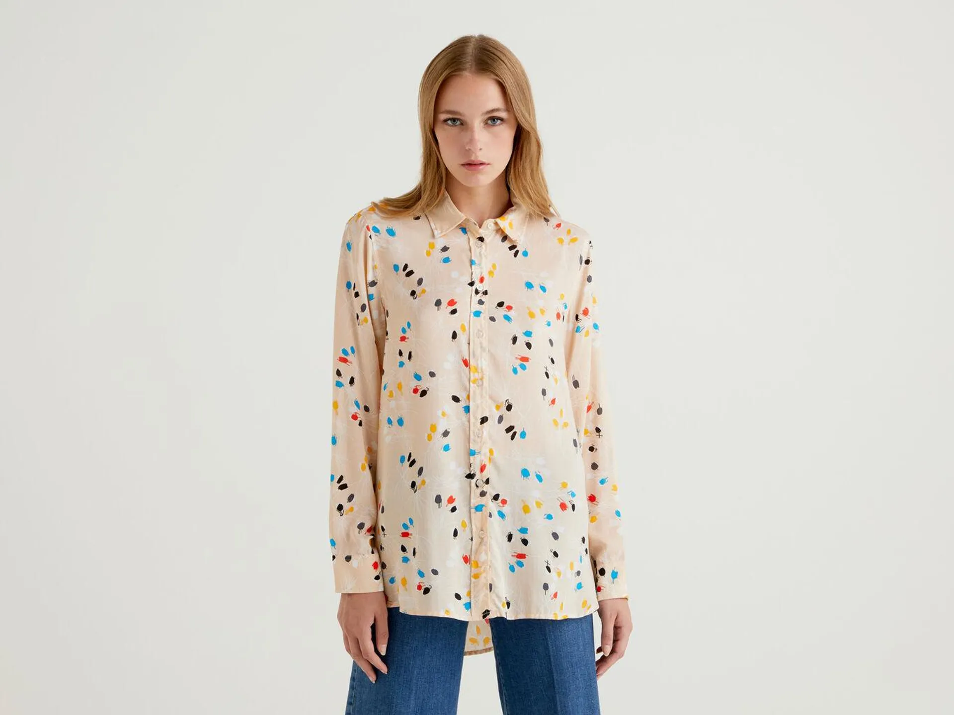 Benetton Sustainable Viscose Skjorte Dame Beige | Norge-1840675