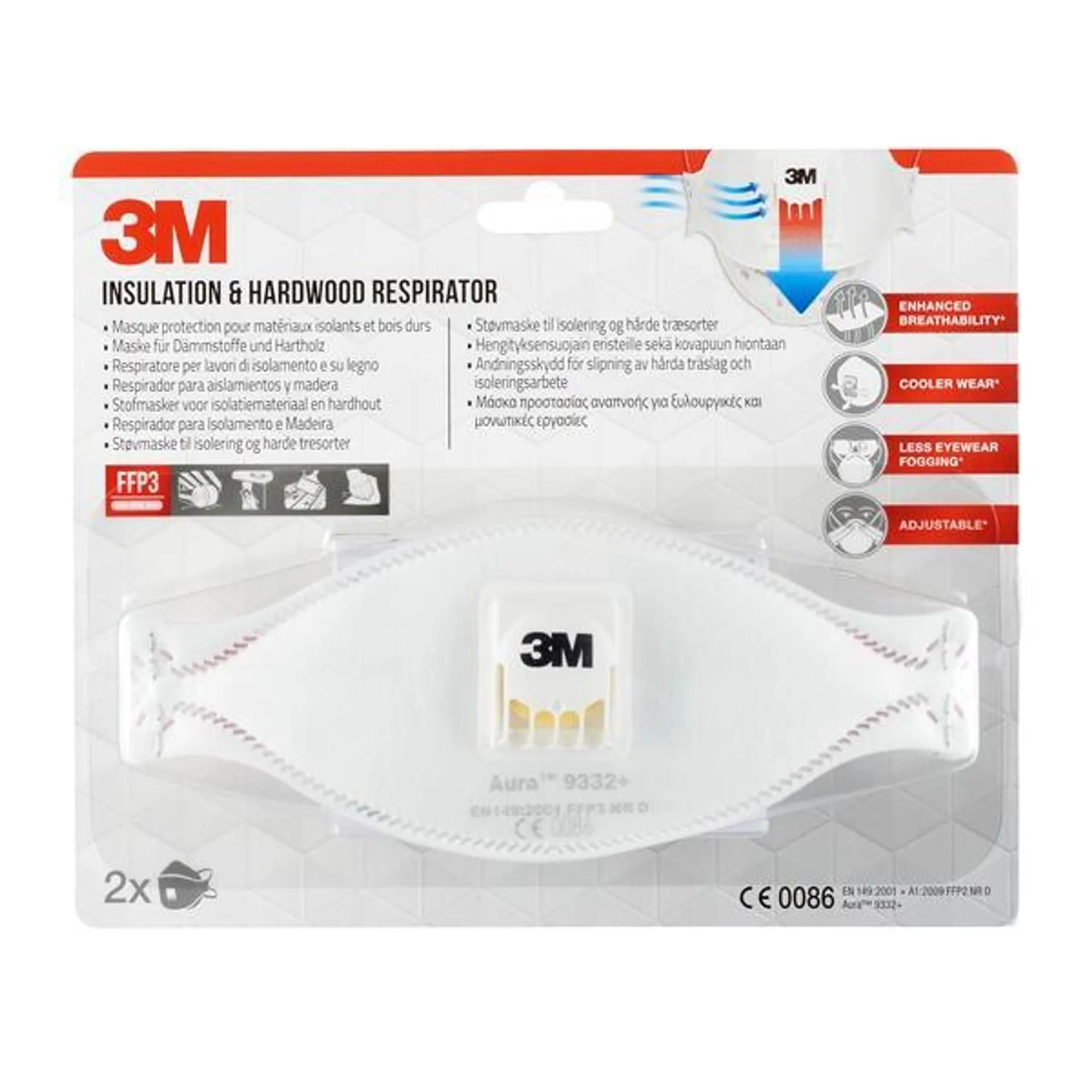 Maske s fint støv 9332c2 ffp3 m/ ventil eske a 2 stk