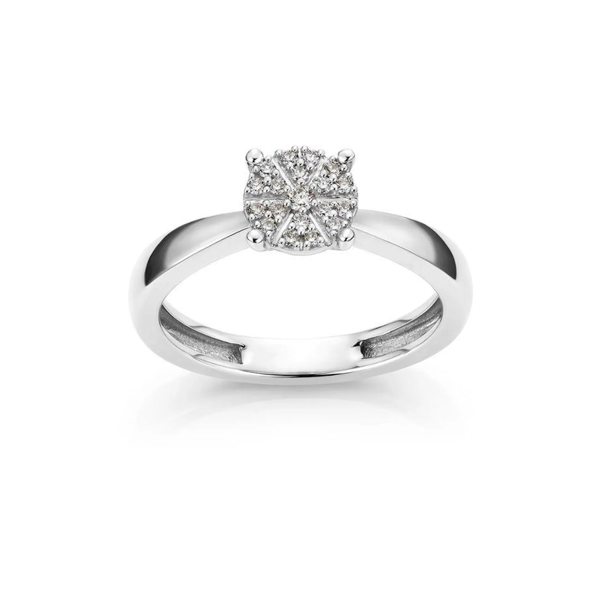 Diamantring 375 Hvitt Gull 0,118 ct