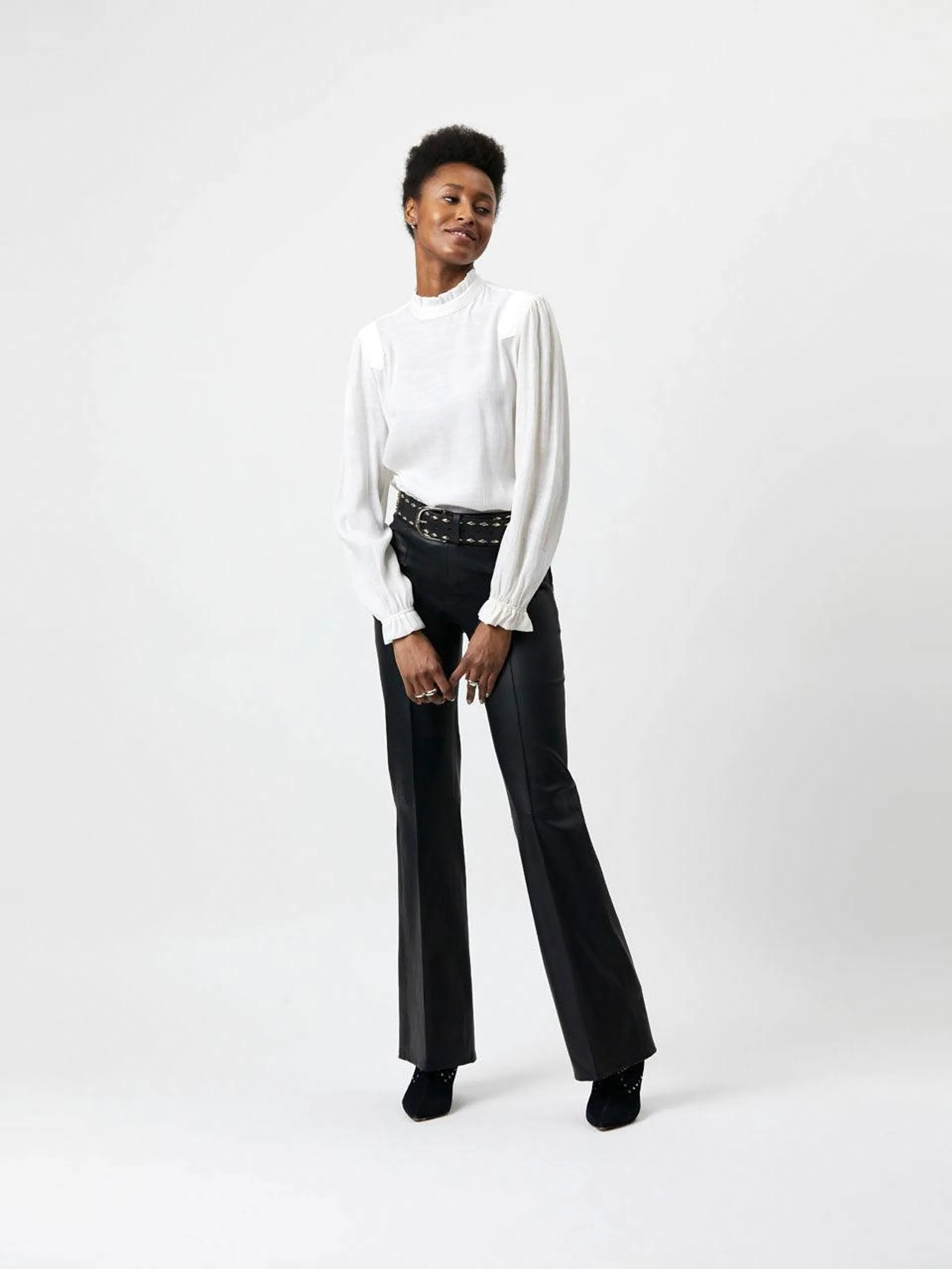 GINI WIDE LEG LEATHER PANTS Sort