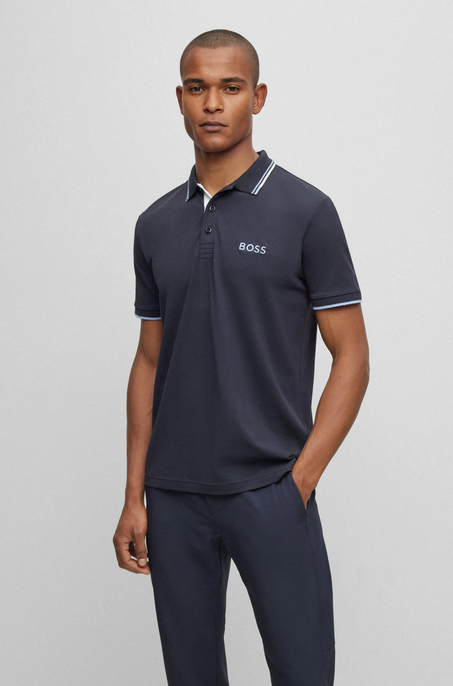 Cotton-blend polo shirt with contrast details