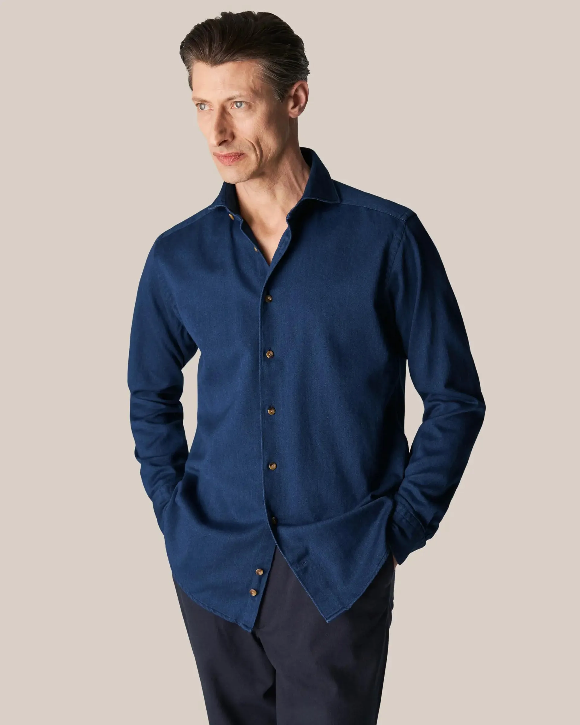 Dark Blue Satin Indigo Shirt