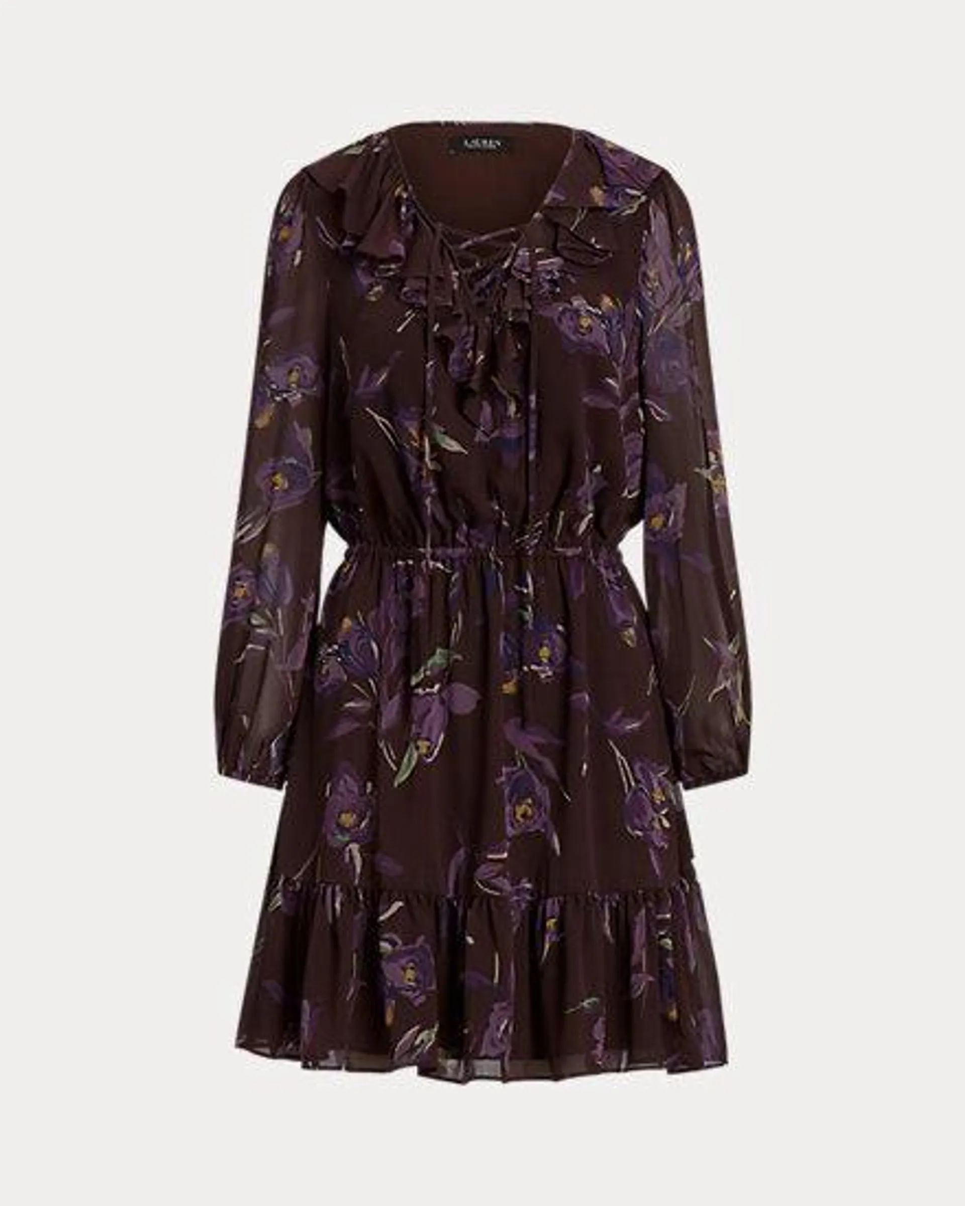 Floral Ruffle-Trim Georgette Dress
