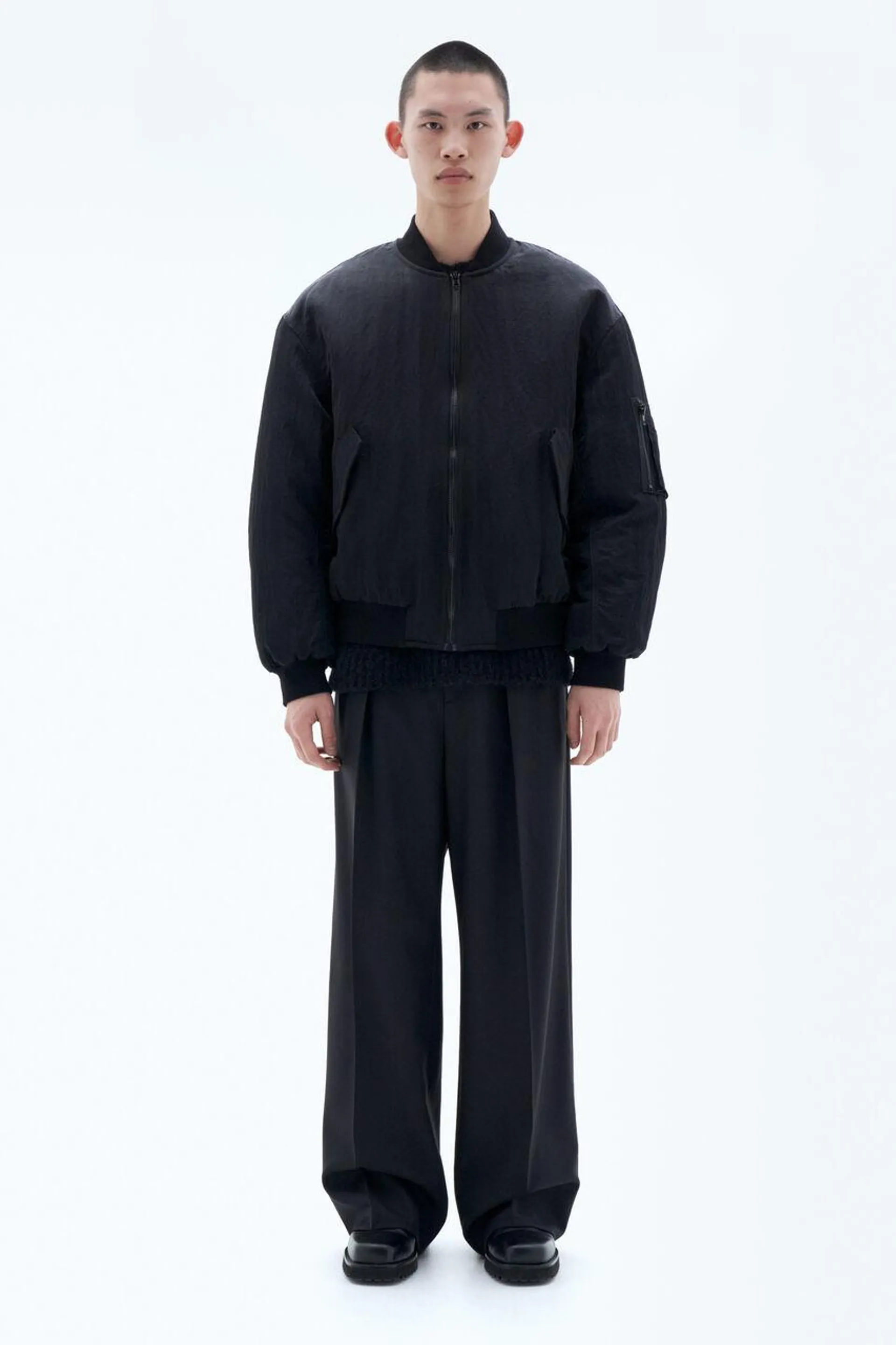 Crinkled Bomber Jacket Black