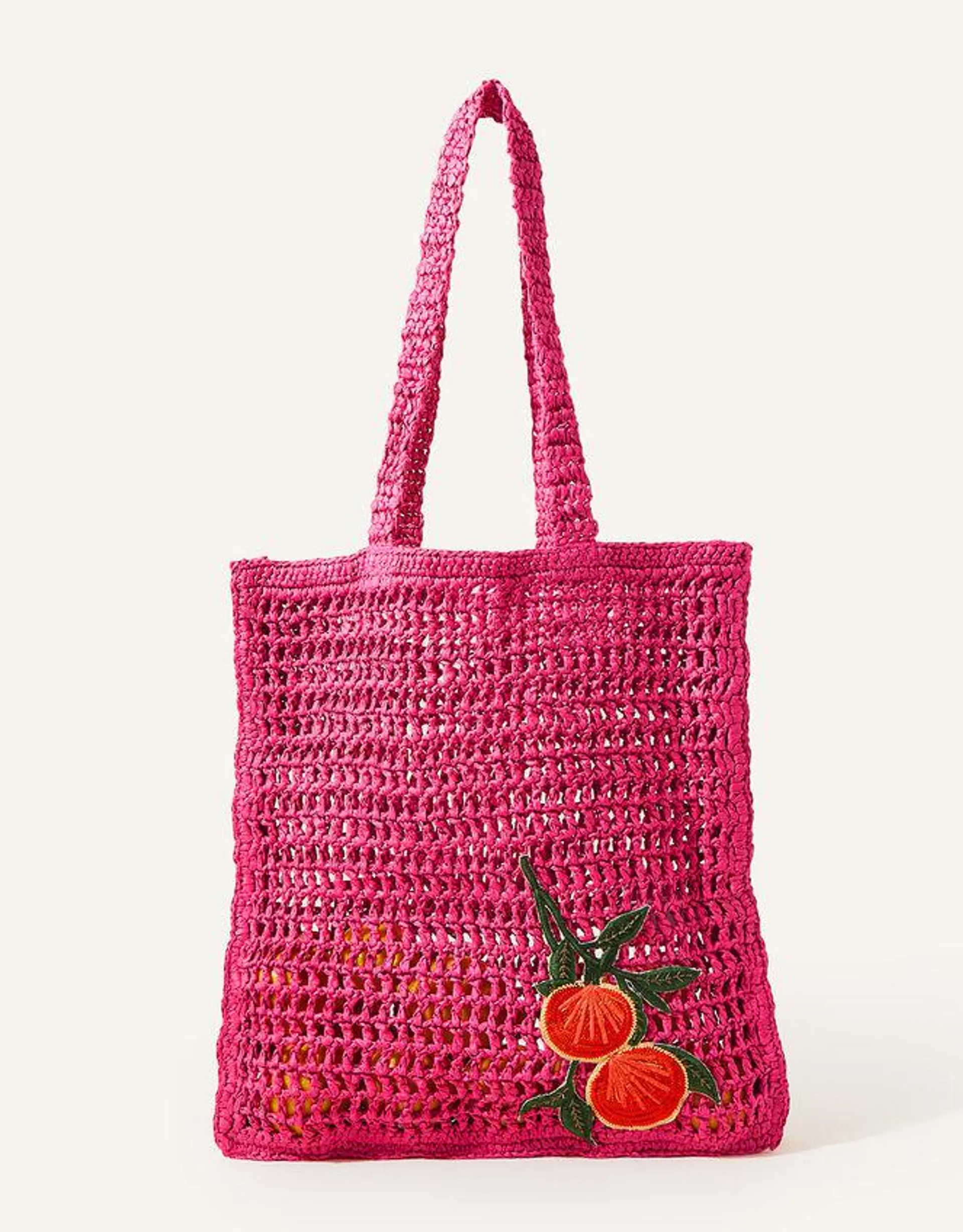 Raffia Crochet Beach Shopper Bag Pink