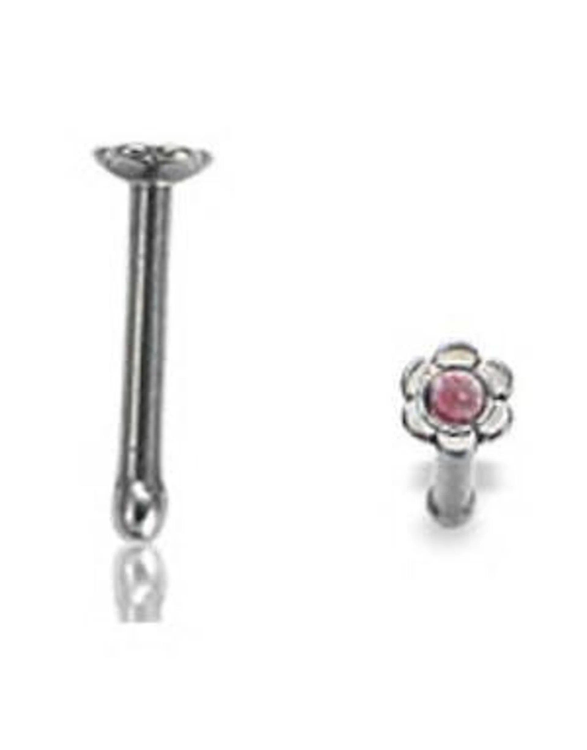 Rett Nesepiercing med Blomsterformet Kule og Rosa Sten