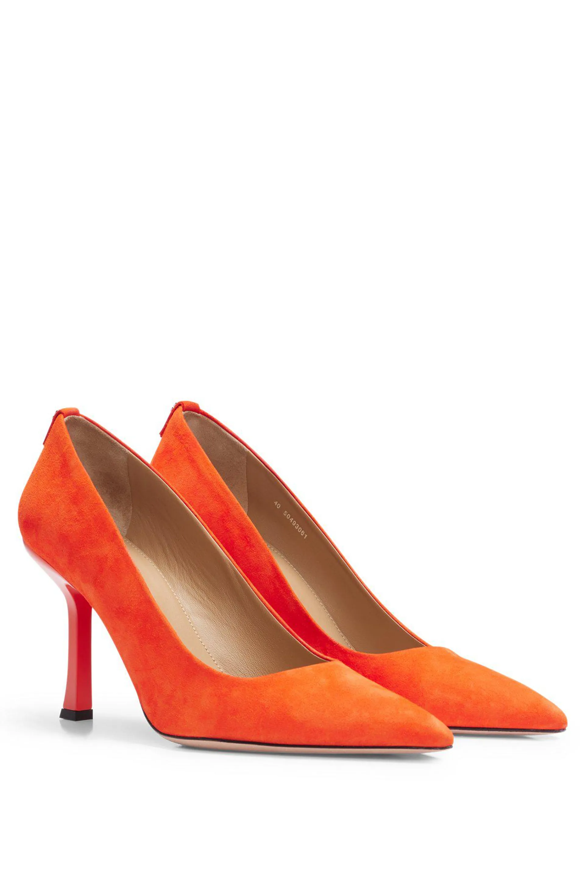 High-heeled pumps in suede with metallic monogram