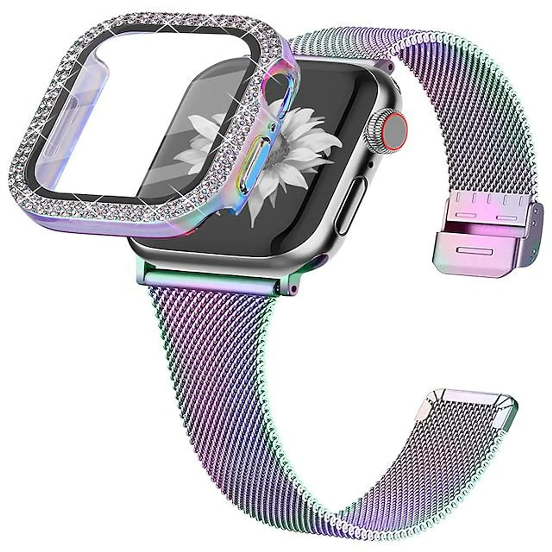 Milanesisk rem Kompatibel med Apple Watch-klokkereim 38mm 40mm 41mm 42mm 44mm 45mm med Case Dame Glimmer Rustfritt stål Erstatningsklokkerem til iwatch Series 8 7 6 5 4 3 2 1 SE