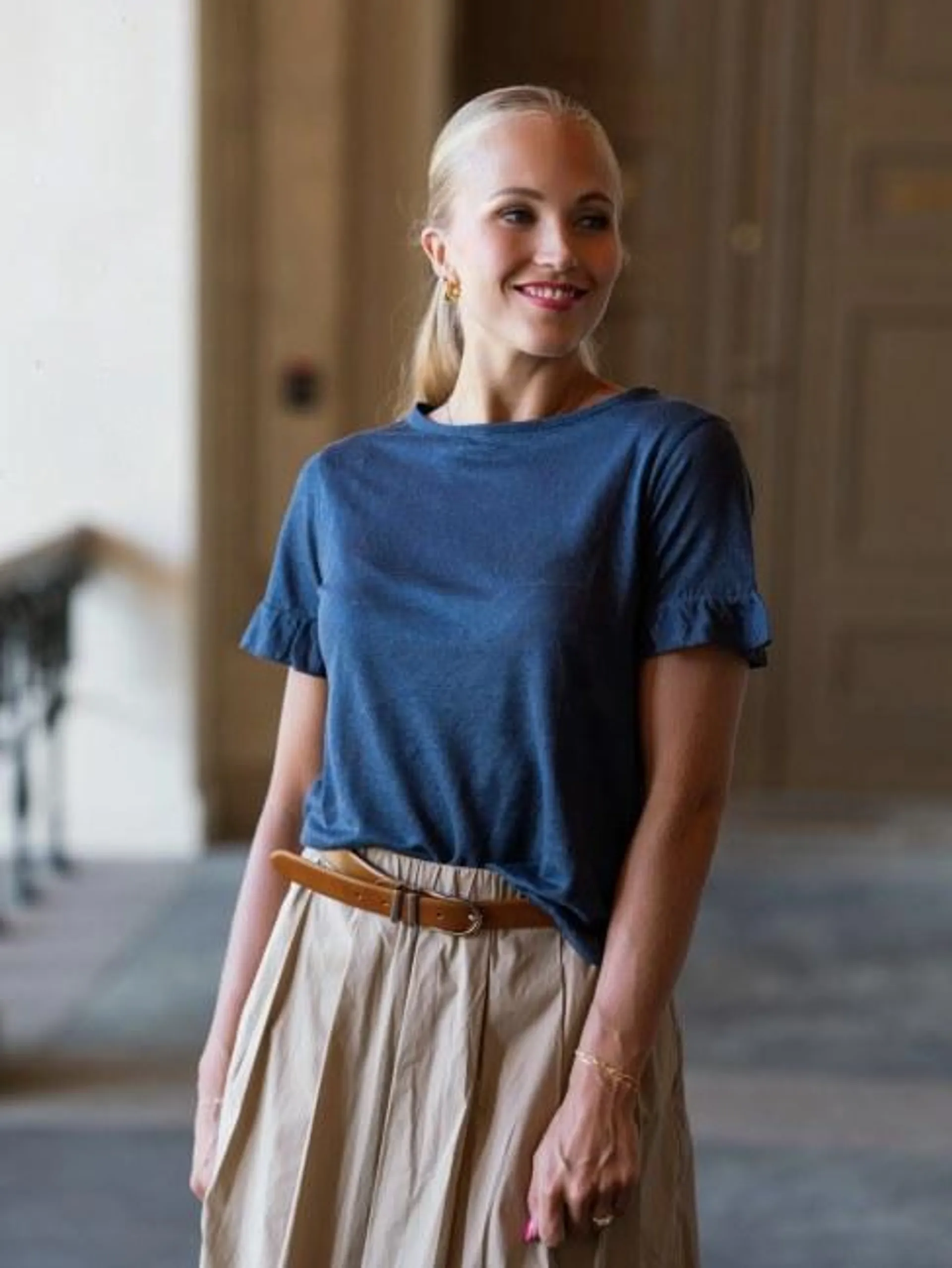 Miss Linen Top Navy