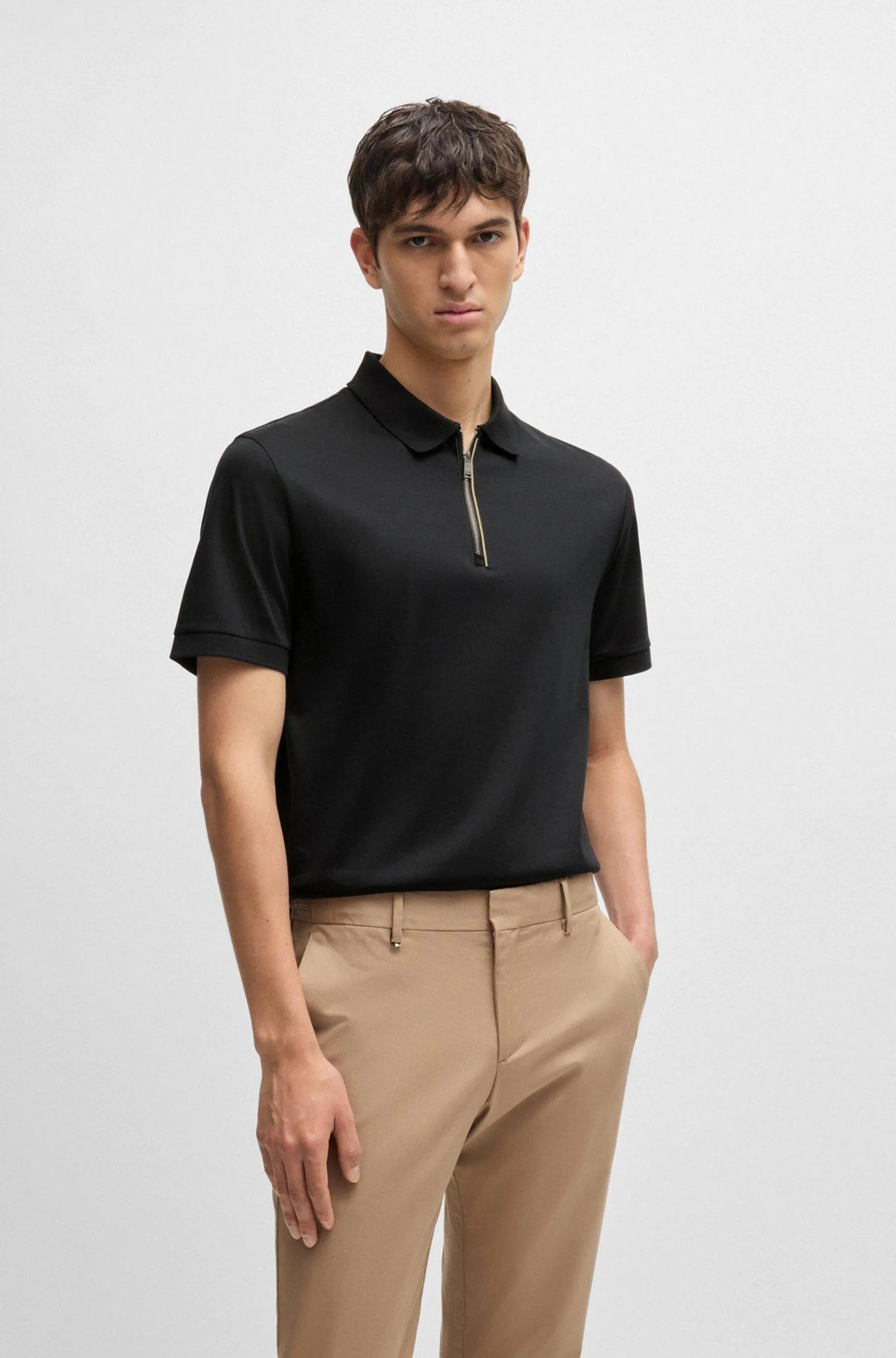 Mercerised-cotton slim-fit polo shirt with zip placket