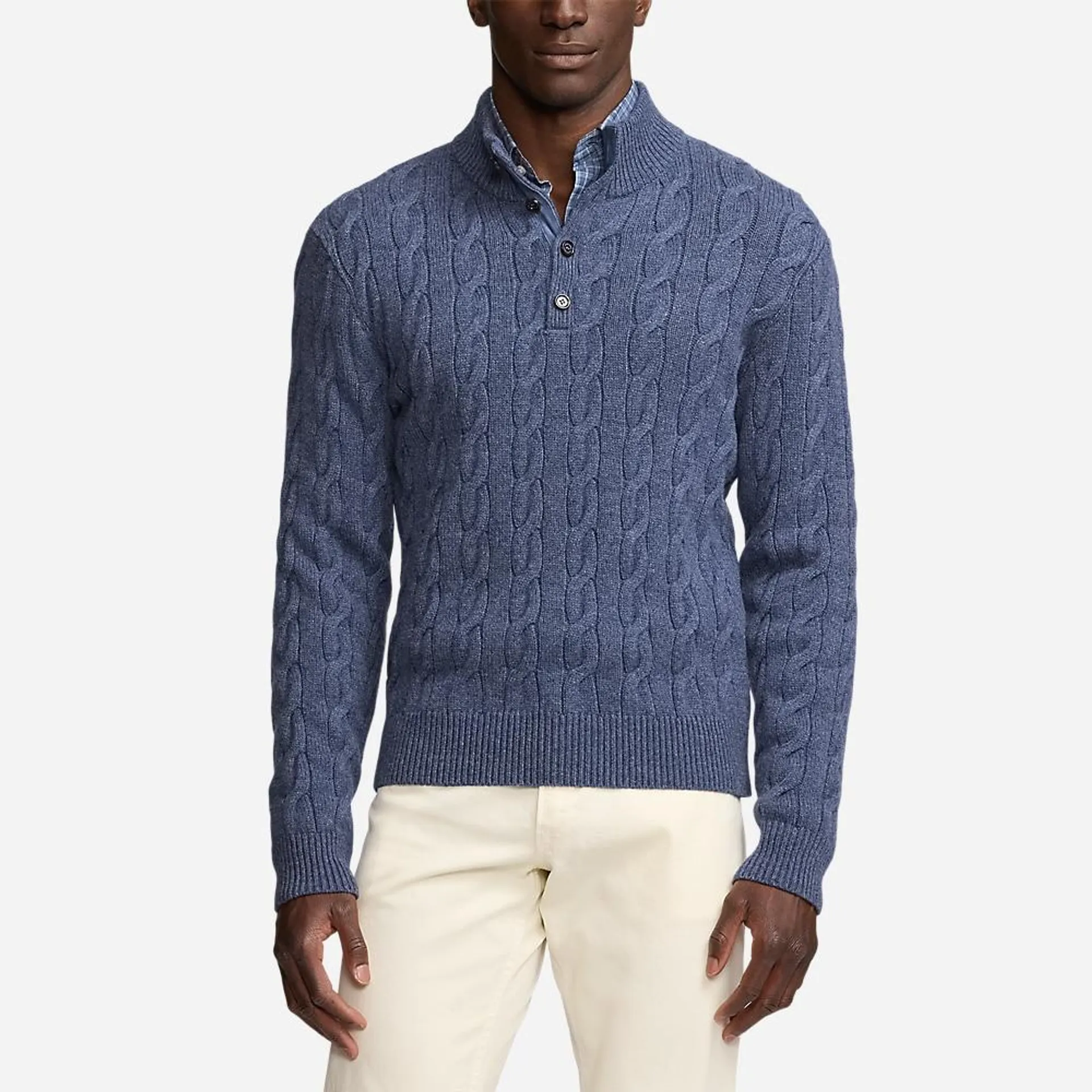 Cable-Knit Cashmere Mockneck Sweater - Supply Blue Melange