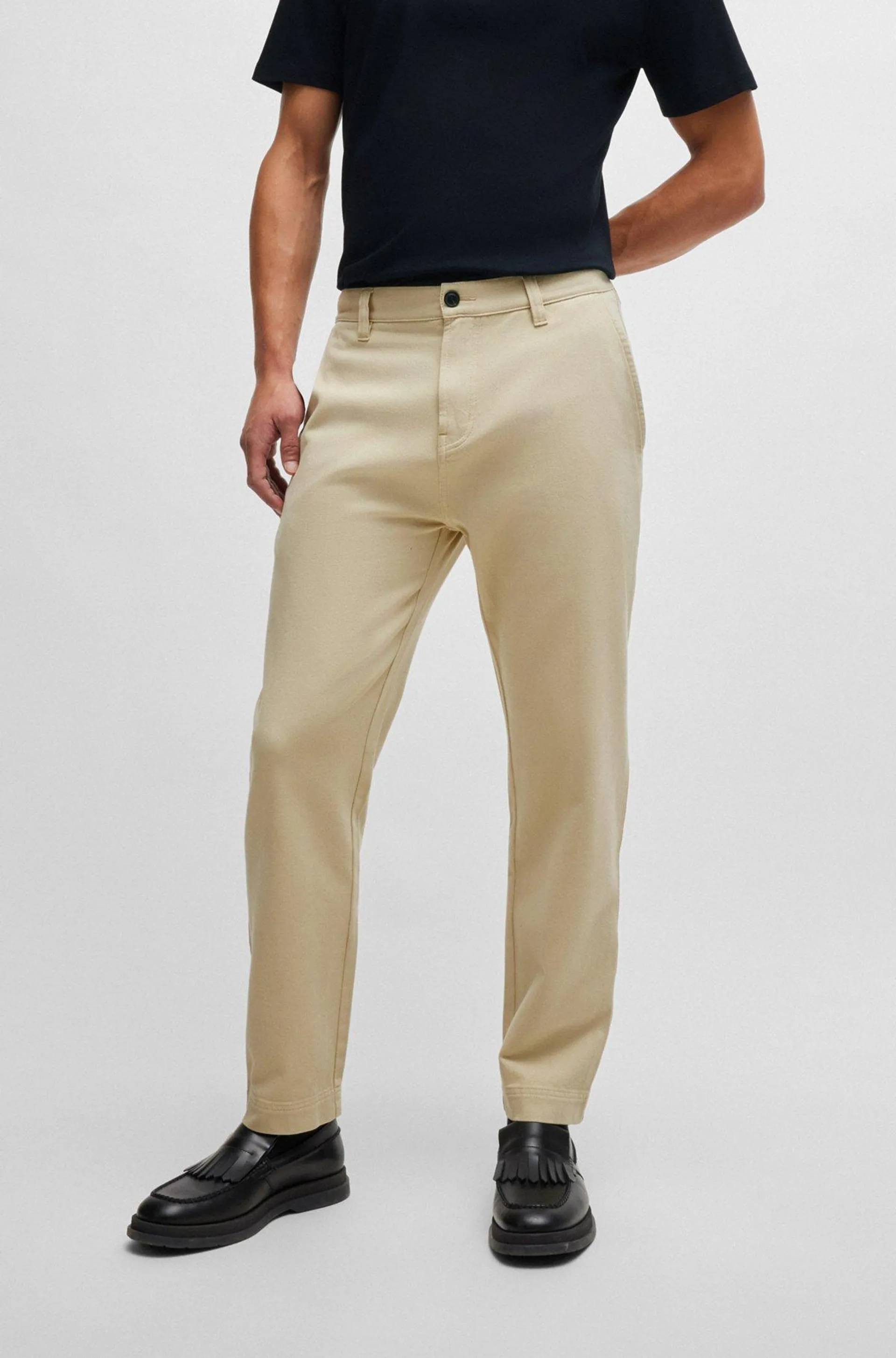 Tapered-fit regular-rise trousers in cotton twill