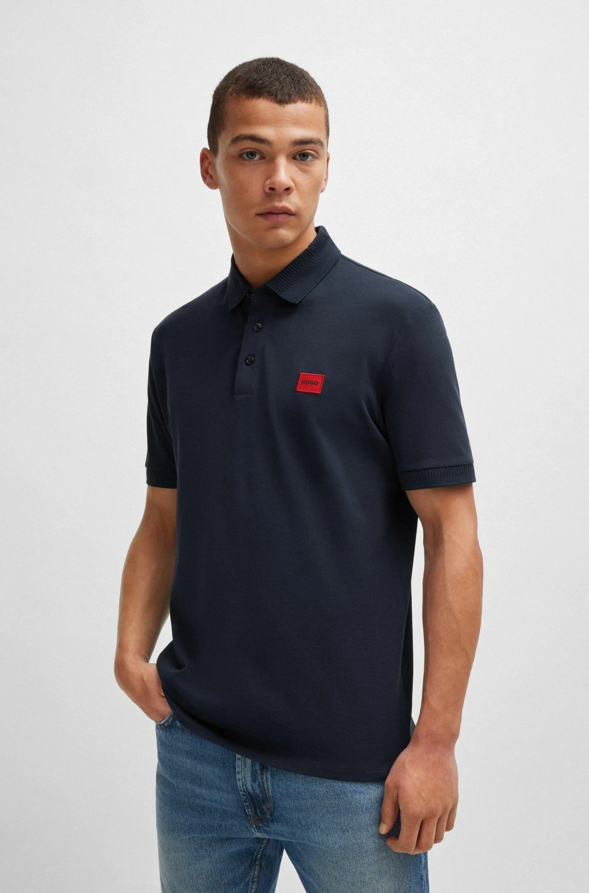 Cotton-piqué slim-fit polo shirt with logo label