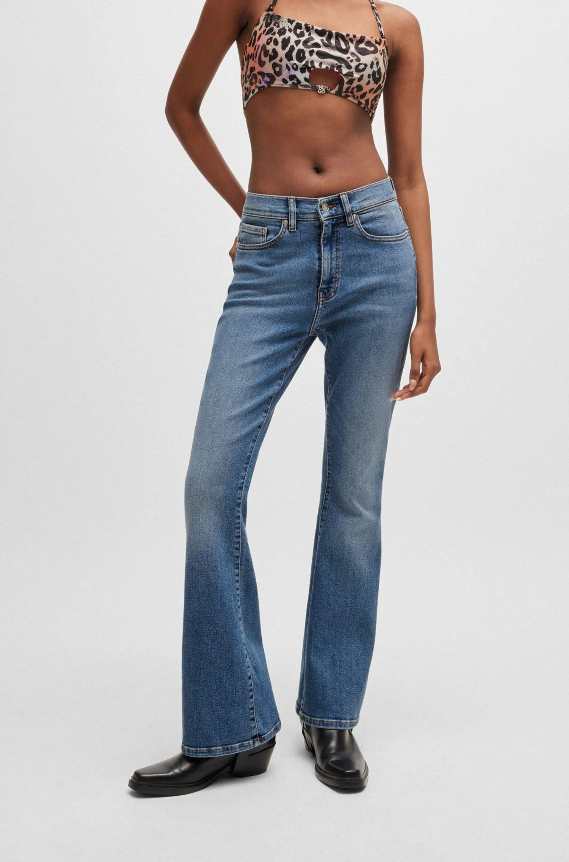 Skinny-fit flared jeans in blue super-stretch denim