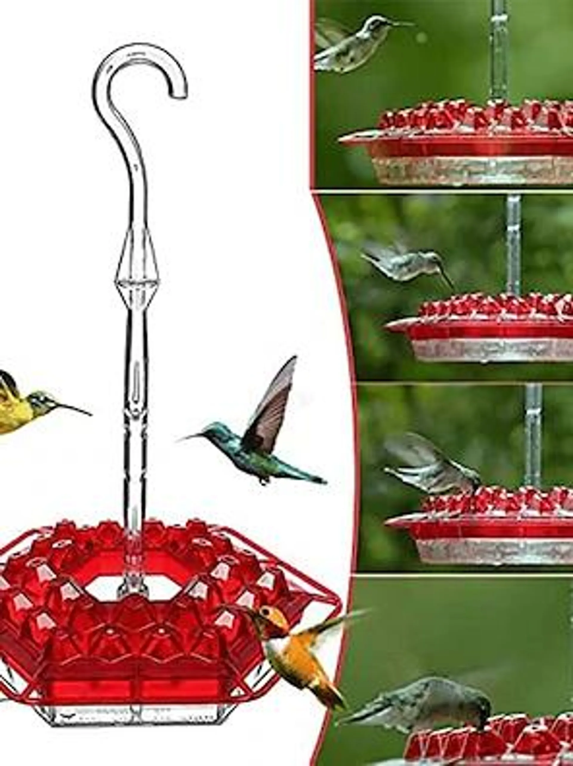 Hummingbird Feeder for Outdoors Hanging, Leak-Proof, Easy to Clean and Refill, Saucer Humming Feeder for Hummer Birds, Including Hanging Hook