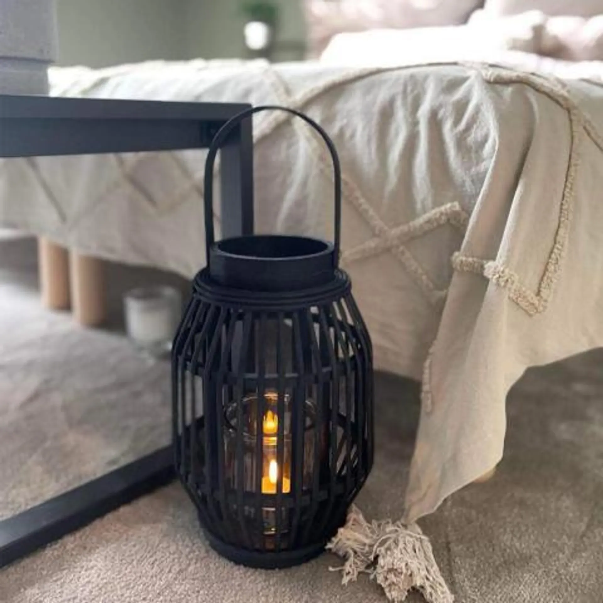 Rattan lykt Sort 30cm