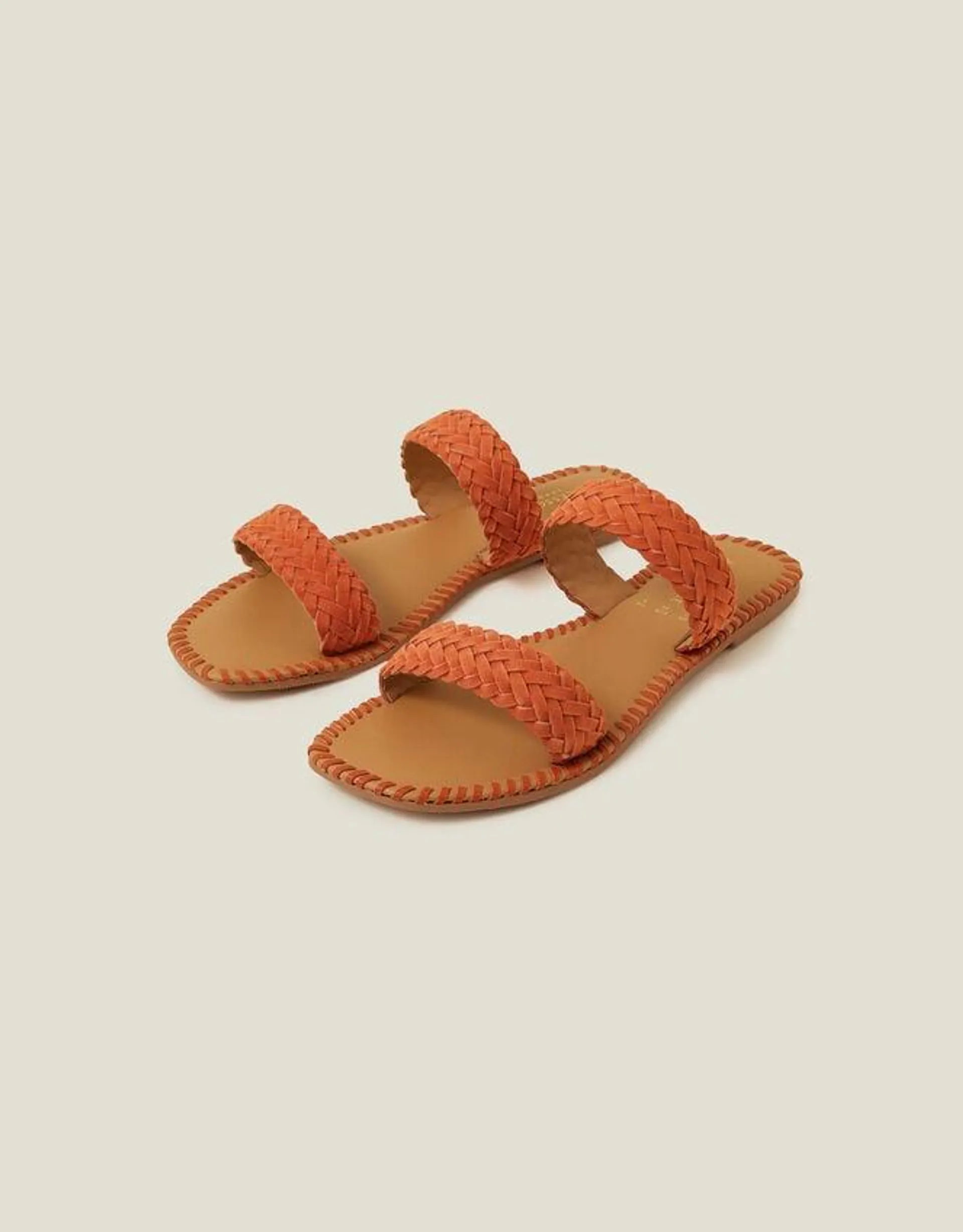 Suede Double Strap Sliders Orange