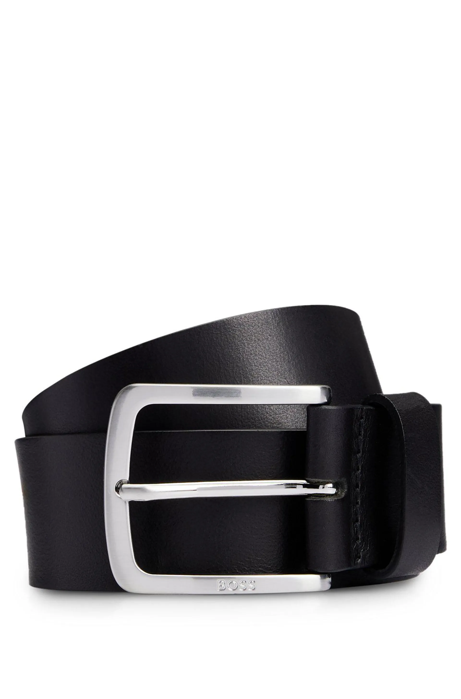 Cinturón de piel italiana con hebilla grabada con logo