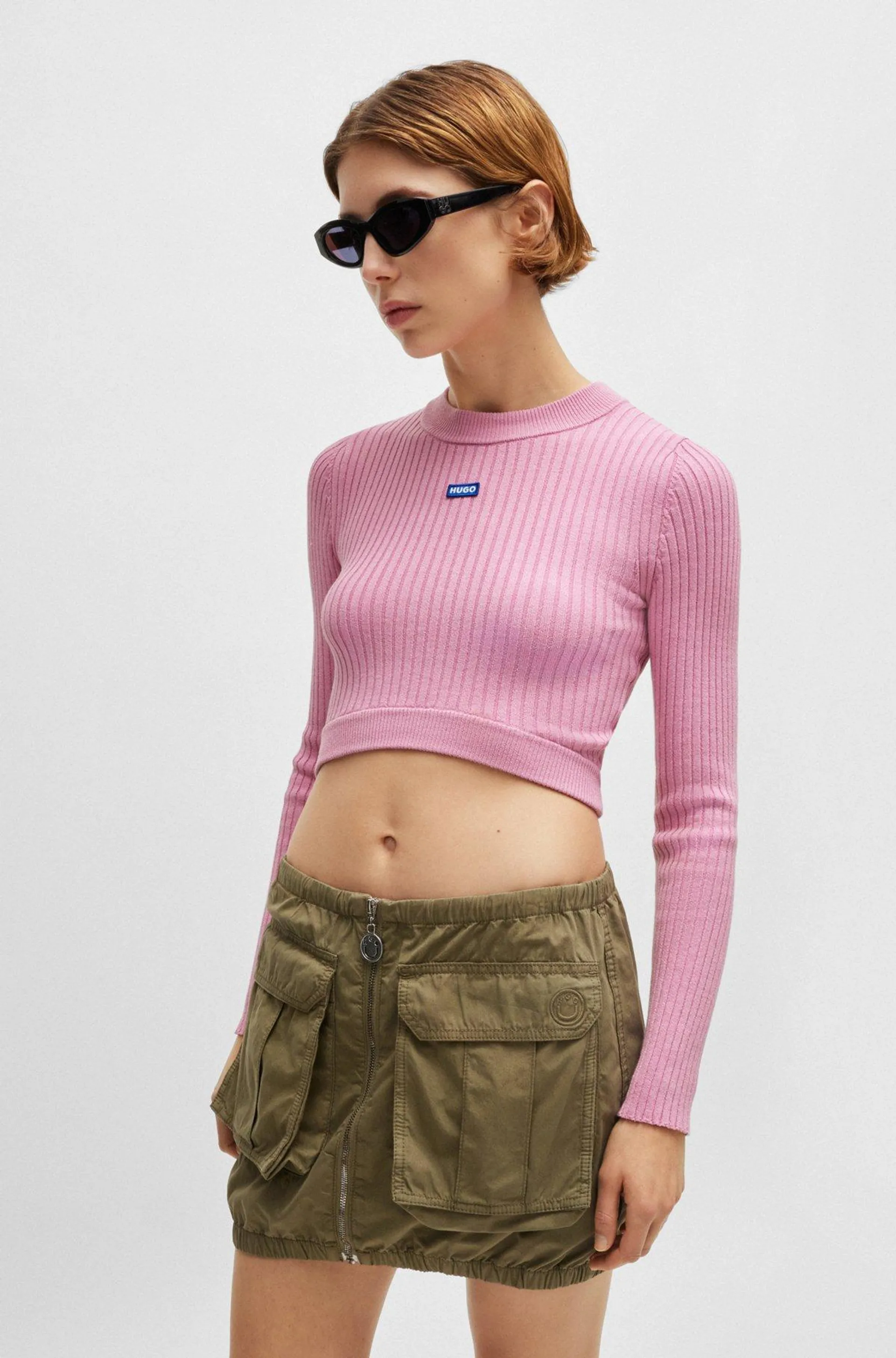 Cropped sweater with blue logo label