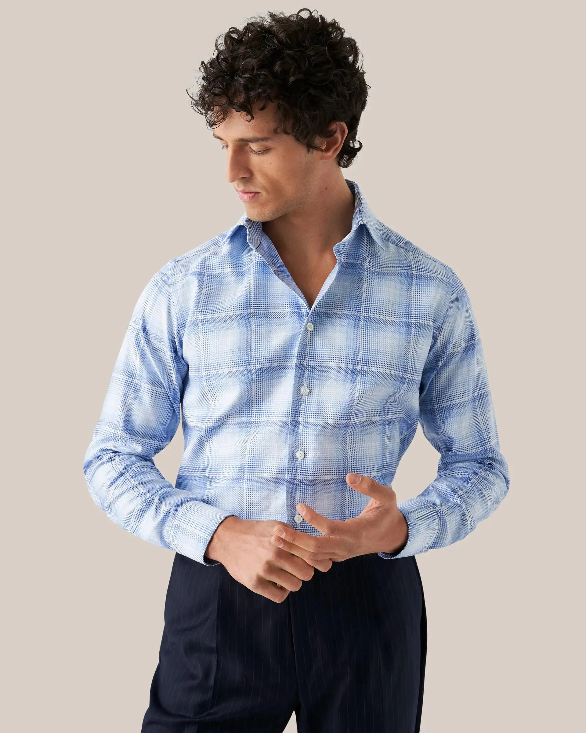 Light Blue Bold Checked King Twill Shirt