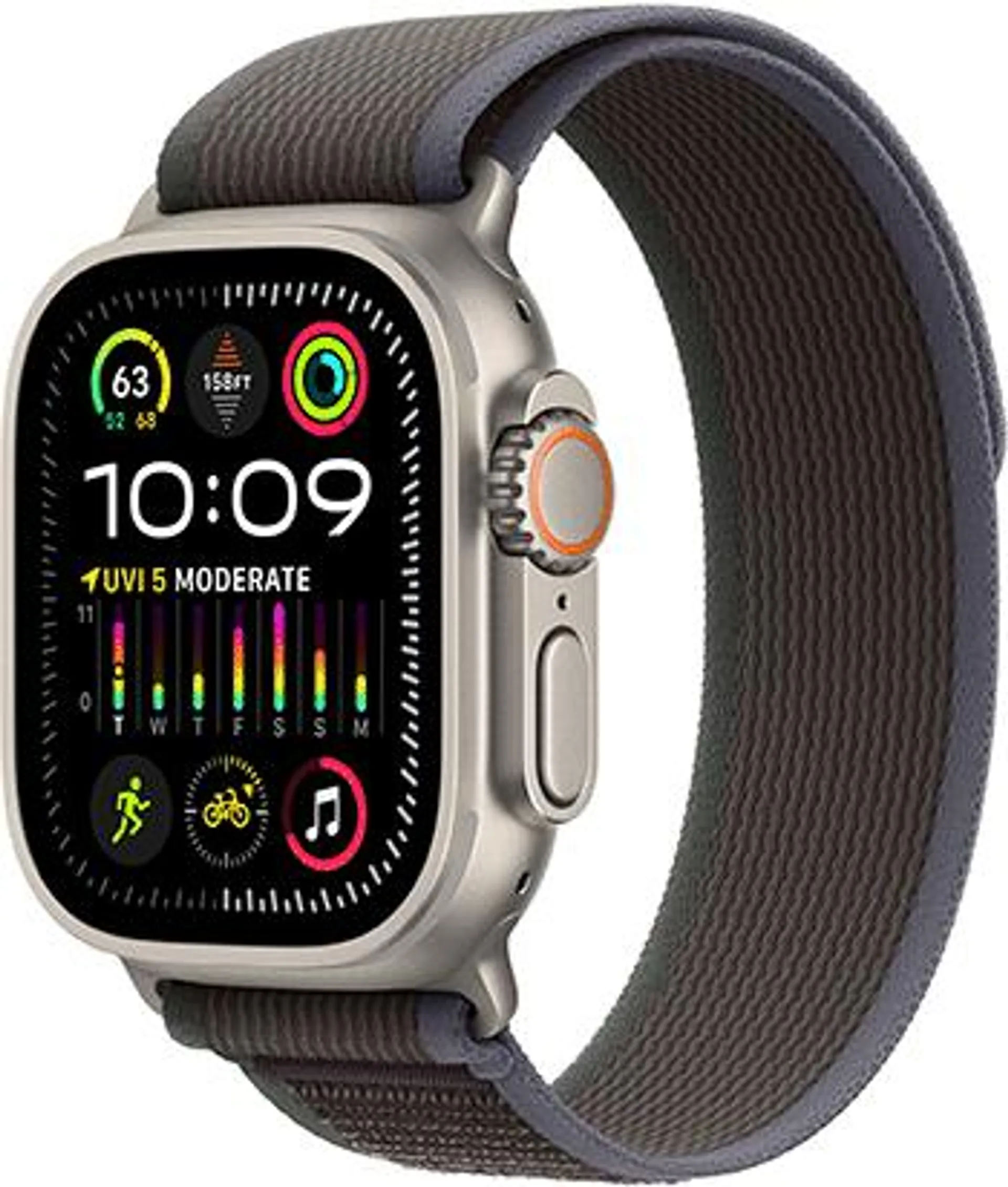 Watch Ultra 2 Titan med Trail Loop, Blå/Svart M/L, 49 mm