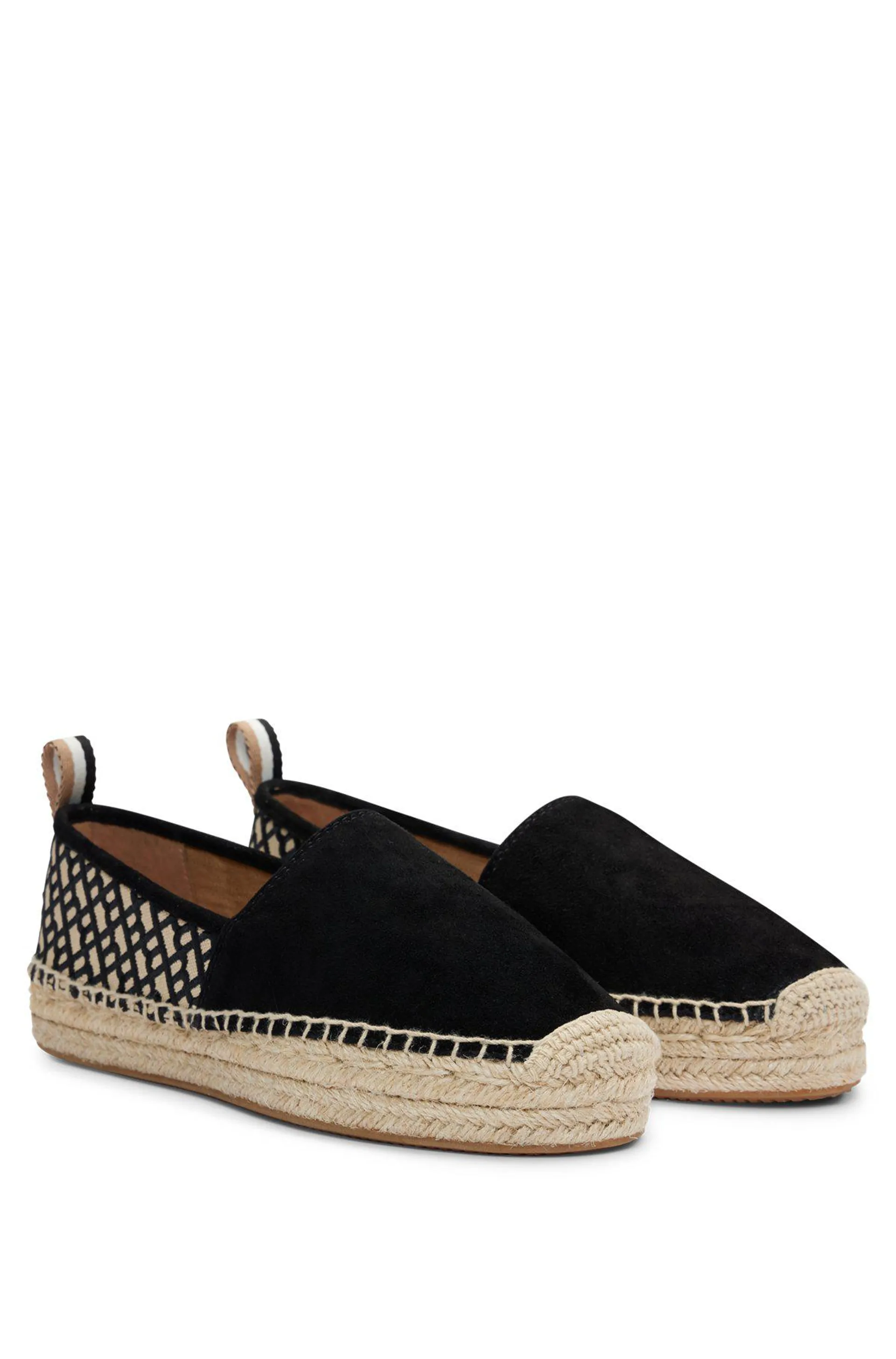 Suede slip-on espadrilles with embroidered monograms