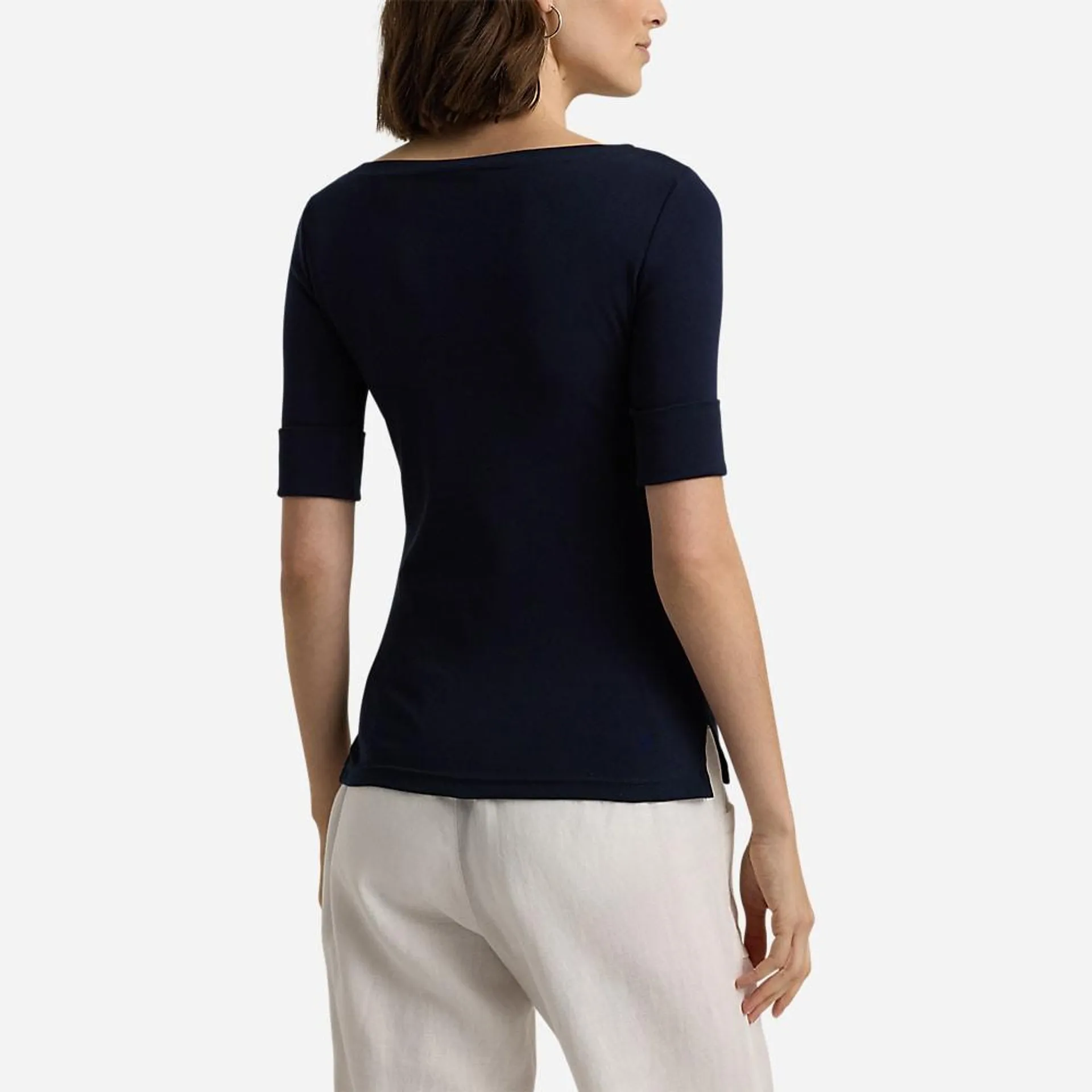 Stretch Cotton Boatneck Tee - Lauren Navy