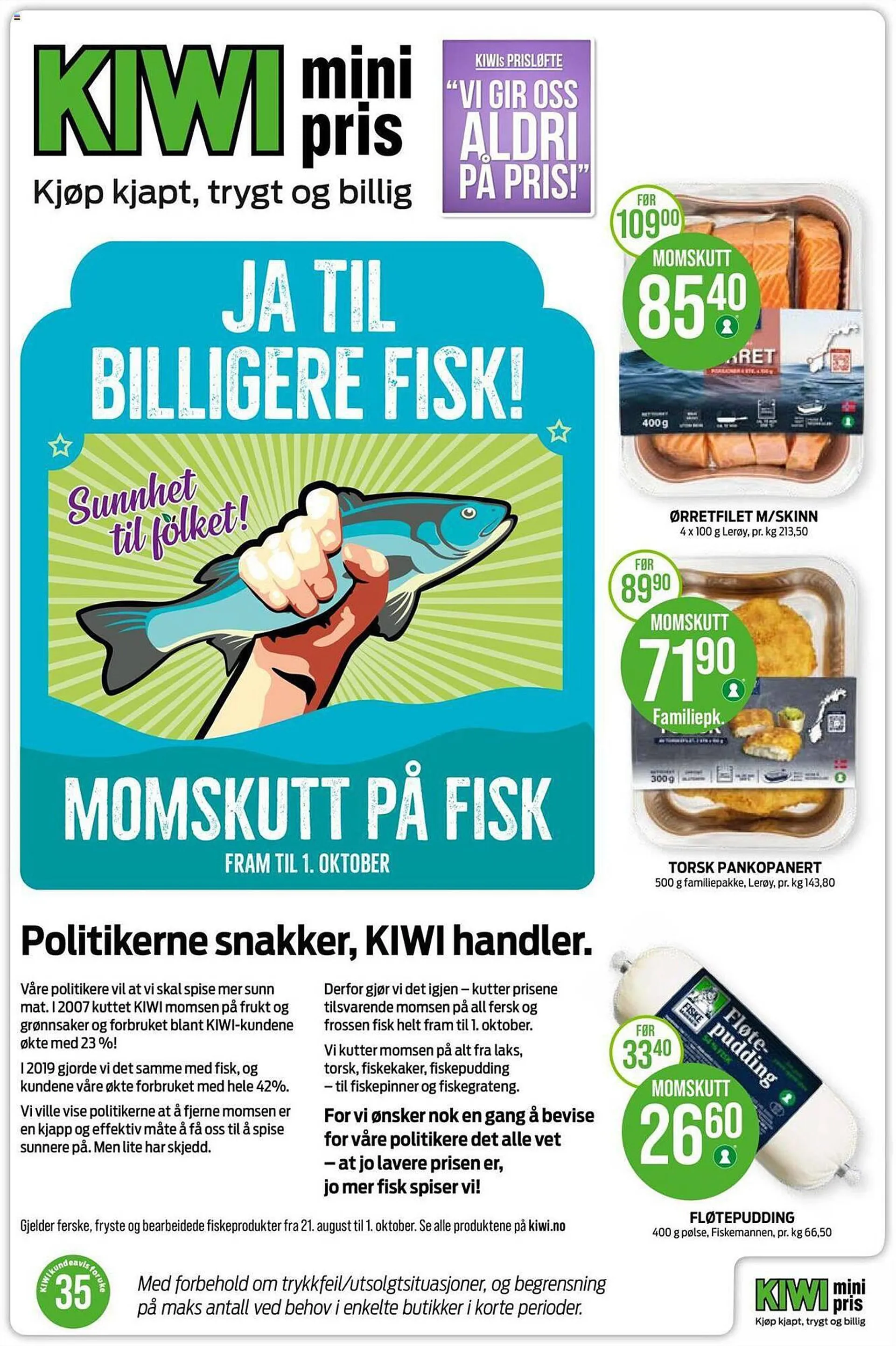 Kiwi Kundeavis fra 21. august til 1. oktober 2023 - kundeavisside 1