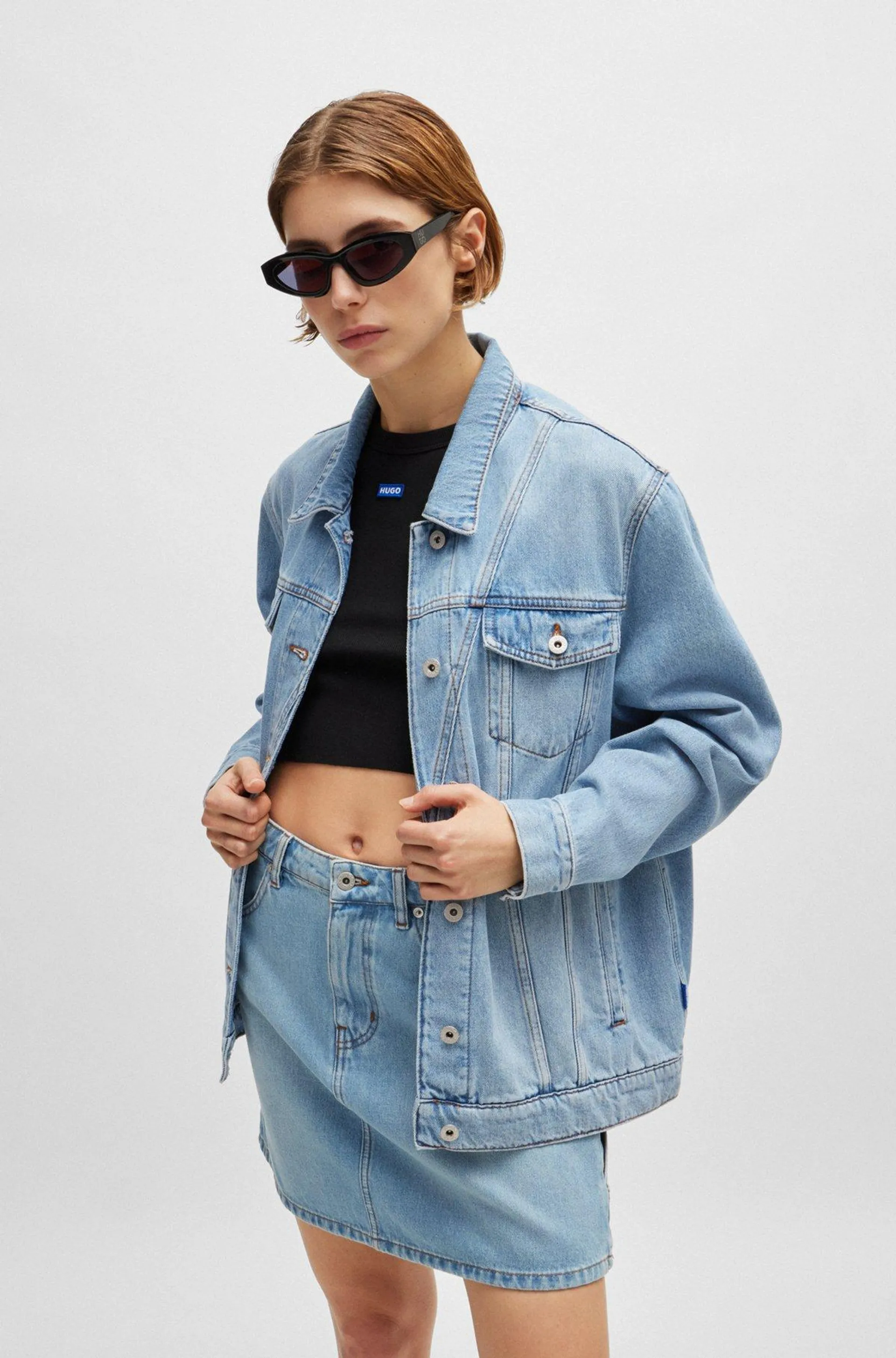 Boxy-fit jacket in blue rigid stonewashed denim