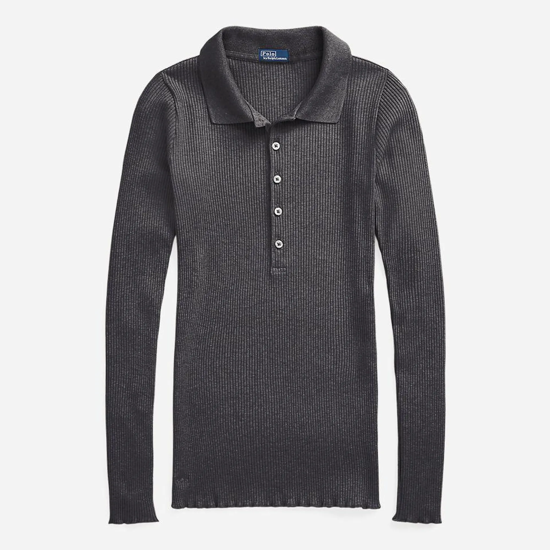 Rib Knit Long Sleeve Polo Shirt - Stadium Heather Grey