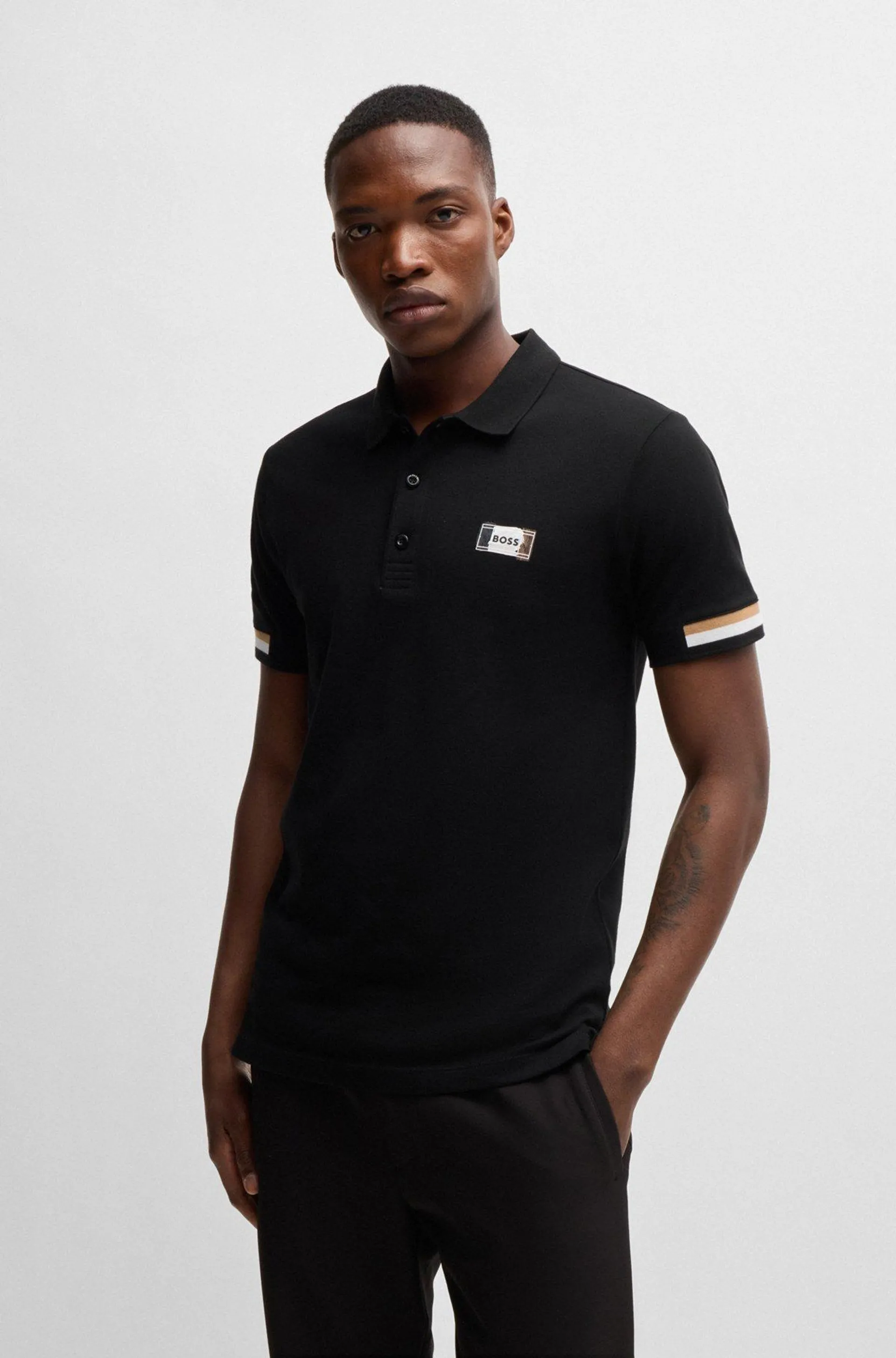 Mercerised-cotton polo shirt with signature stripes