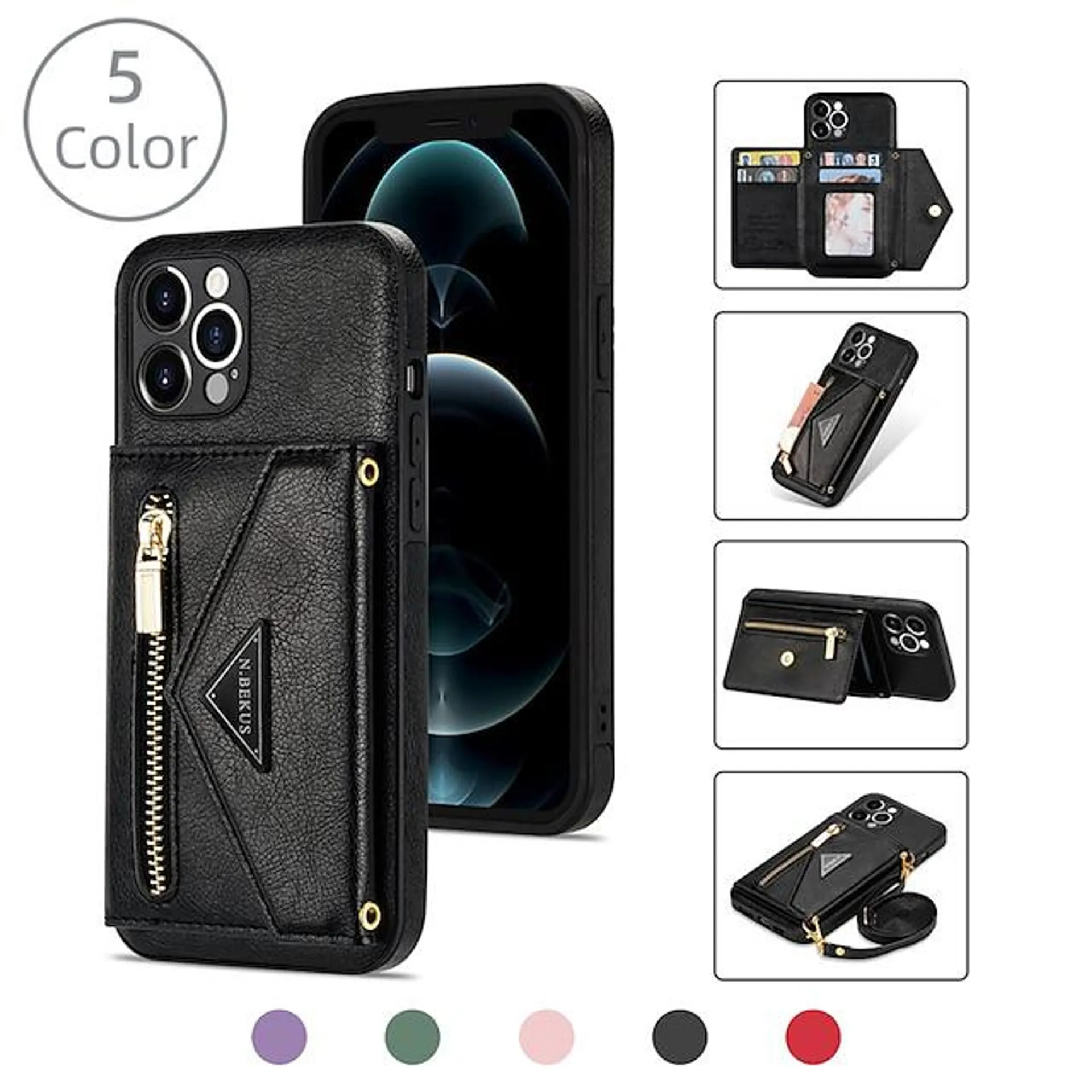 Phone Case For iPhone 15 Pro Max Plus iPhone 14 Pro Max Plus 13 12 11 Mini X XR XS 8 7 Wallet Case with Lanyard With Card Holder Shockproof Solid Colored PU Leather