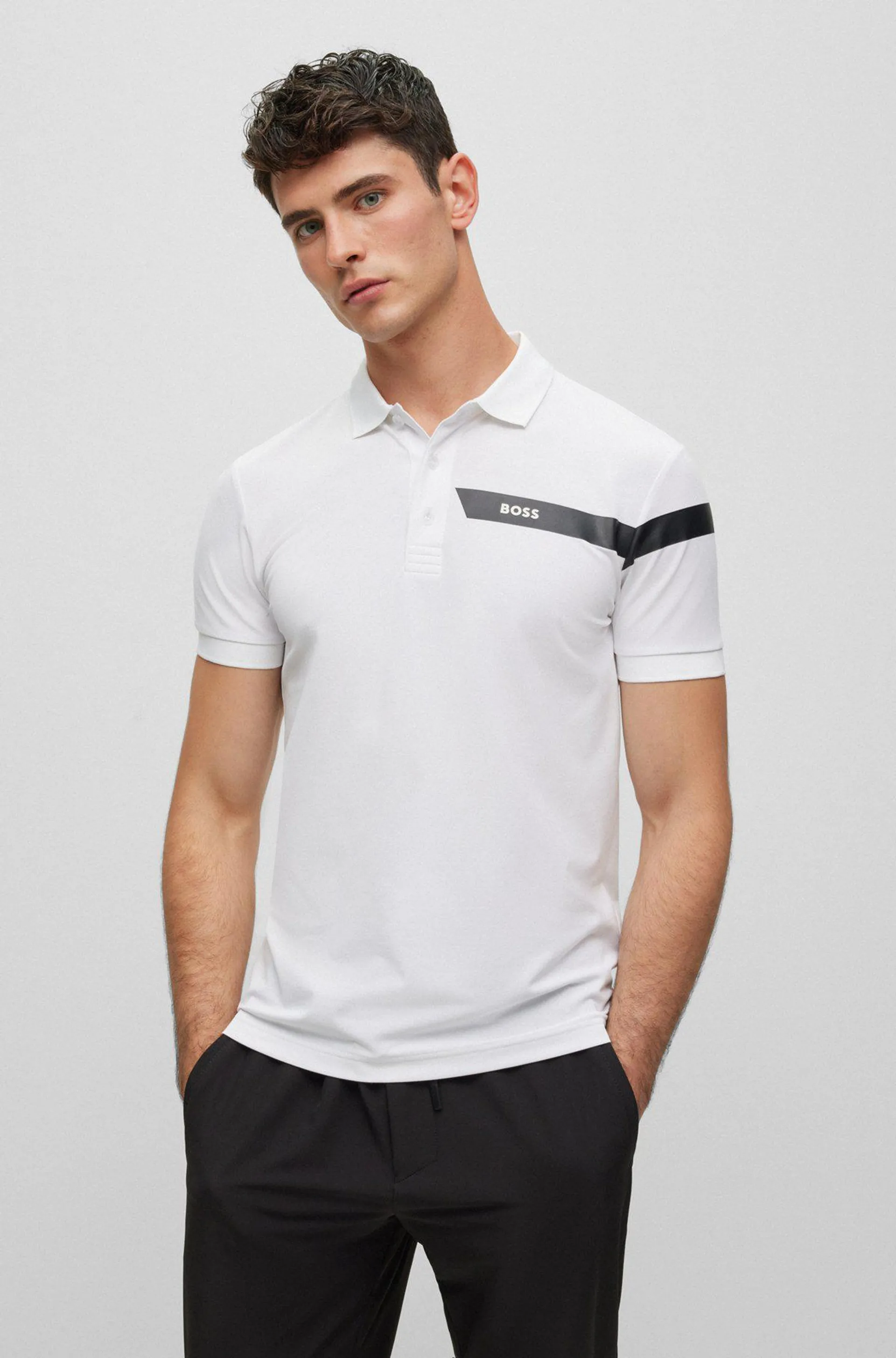 Slim-fit polo shirt with stripe and logo