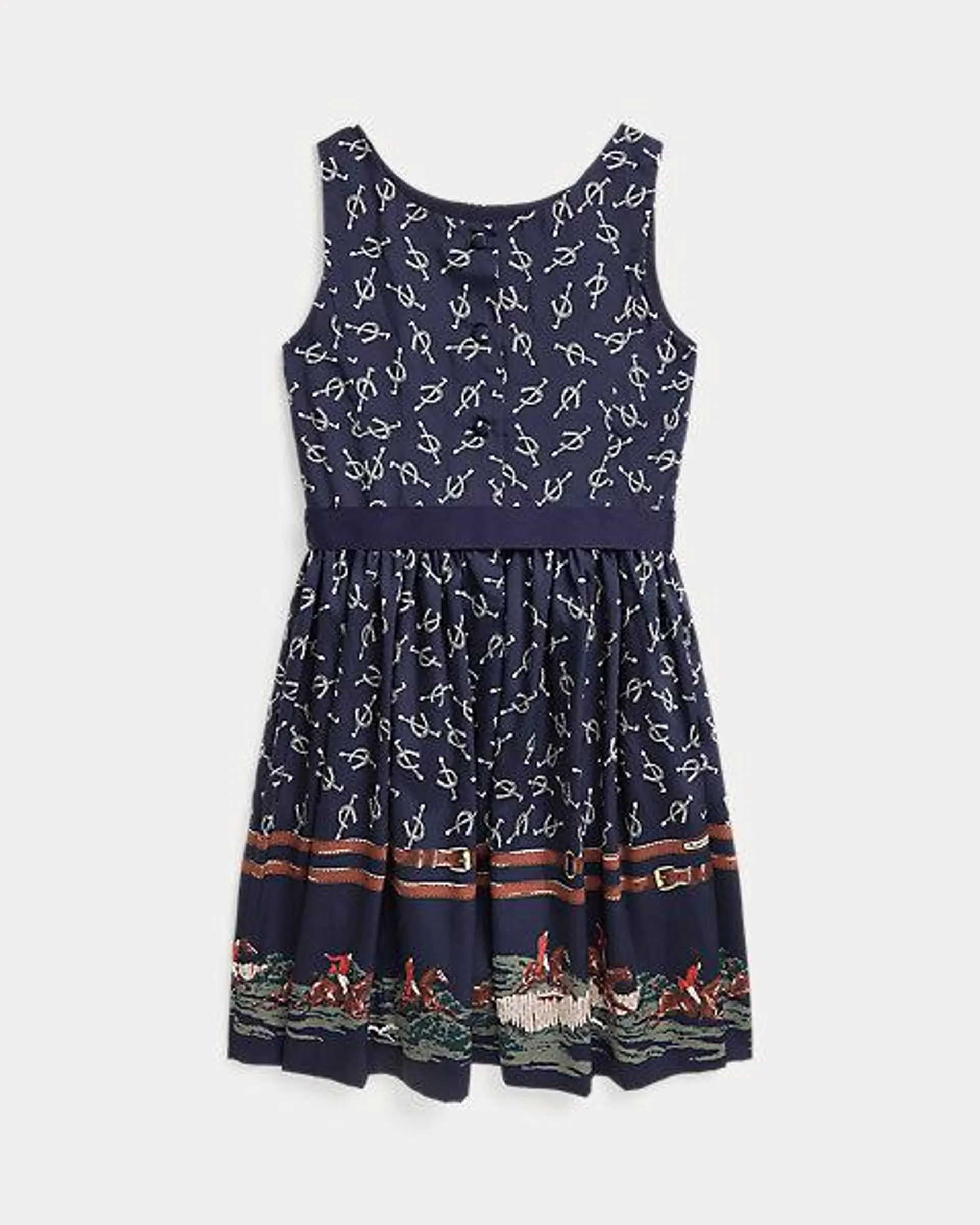 Equestrian-Print Twill Dress