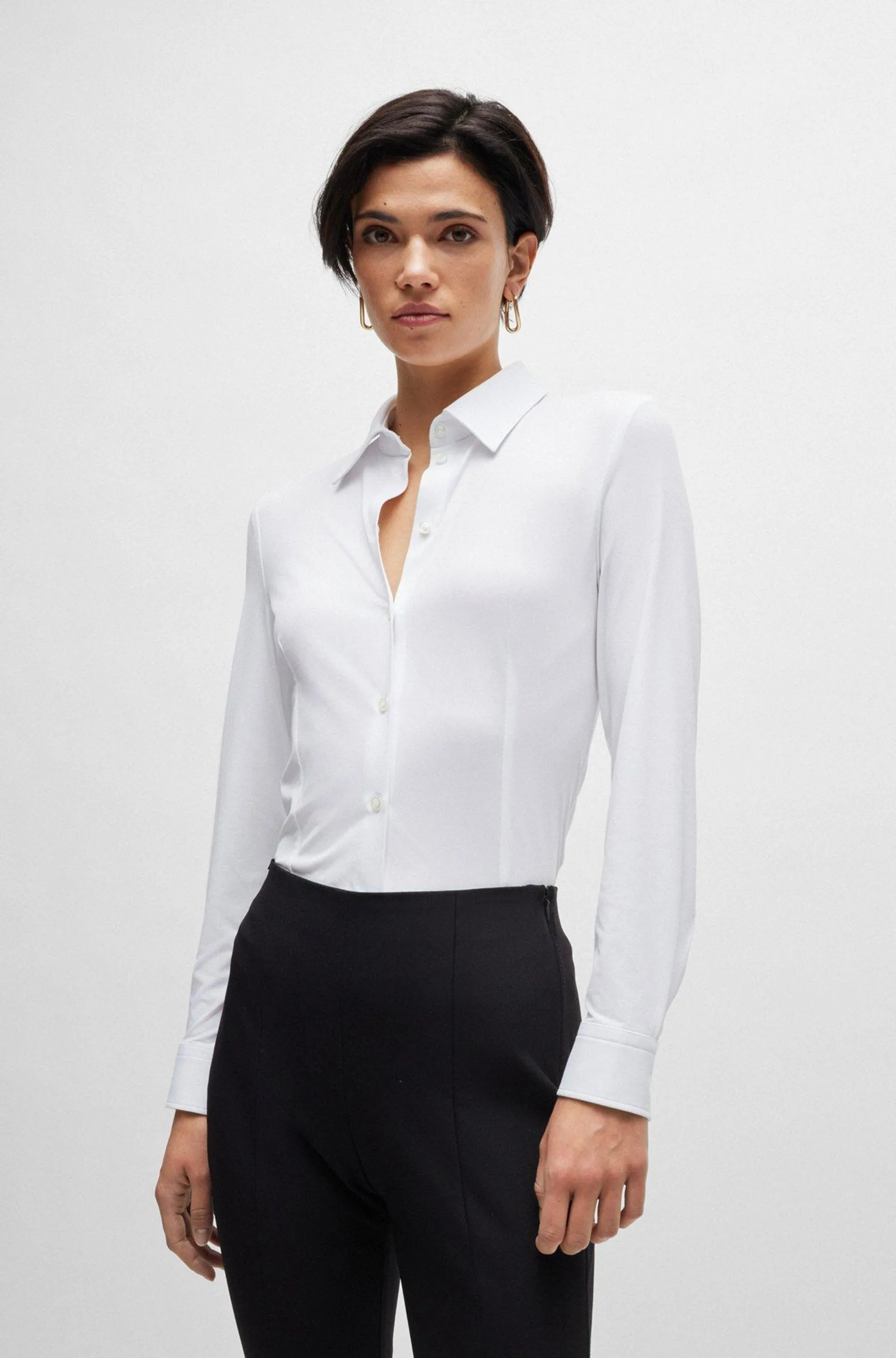 Extra-slim-fit blouse in Italian performance-stretch dobby