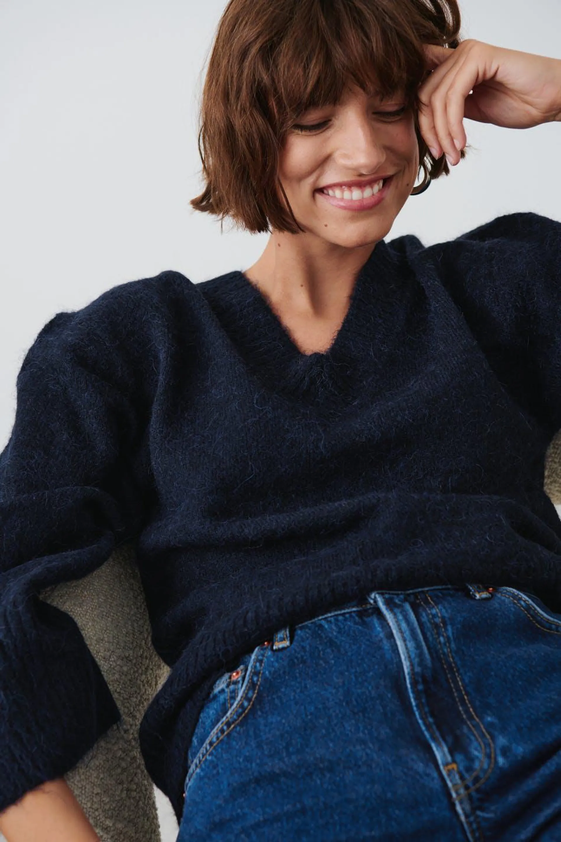 V-neck knitted sweater