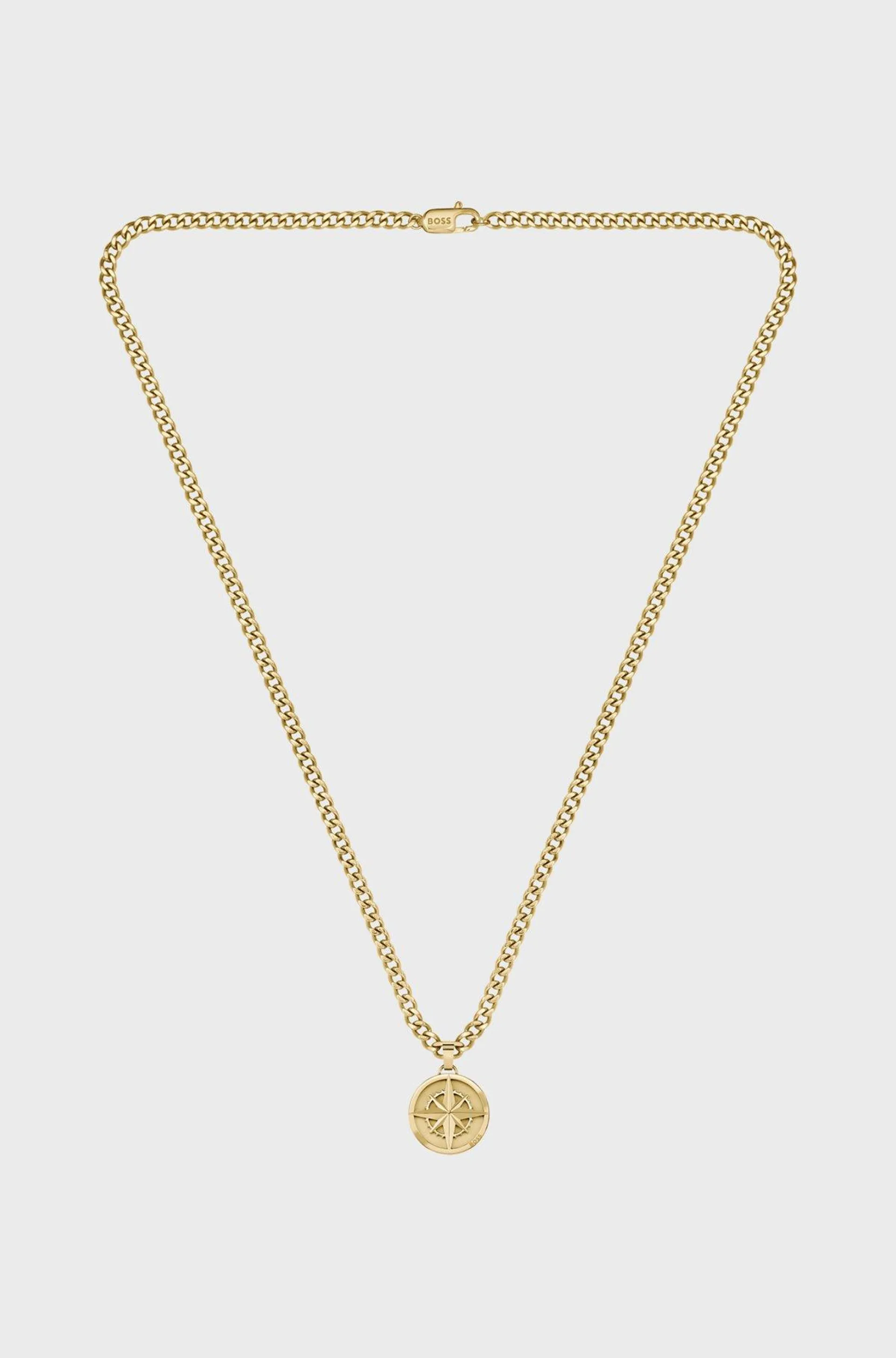 Gold-tone chain necklace with compass pendant