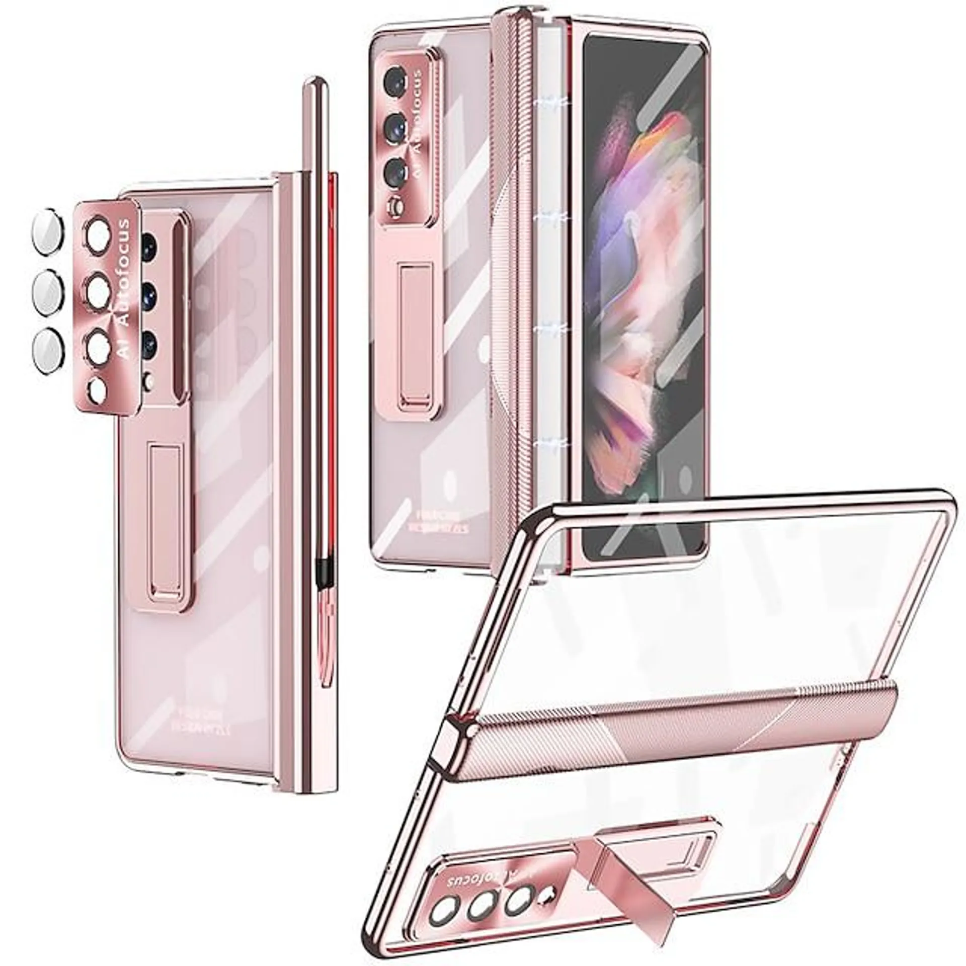 Phone Case For Samsung Galaxy Z Fold 5 Z Fold 4 Z Fold 3 Full Body Case and Screen Protector Full Body Protective Camera Lens Protector Transparent Tempered Glass PC Metal