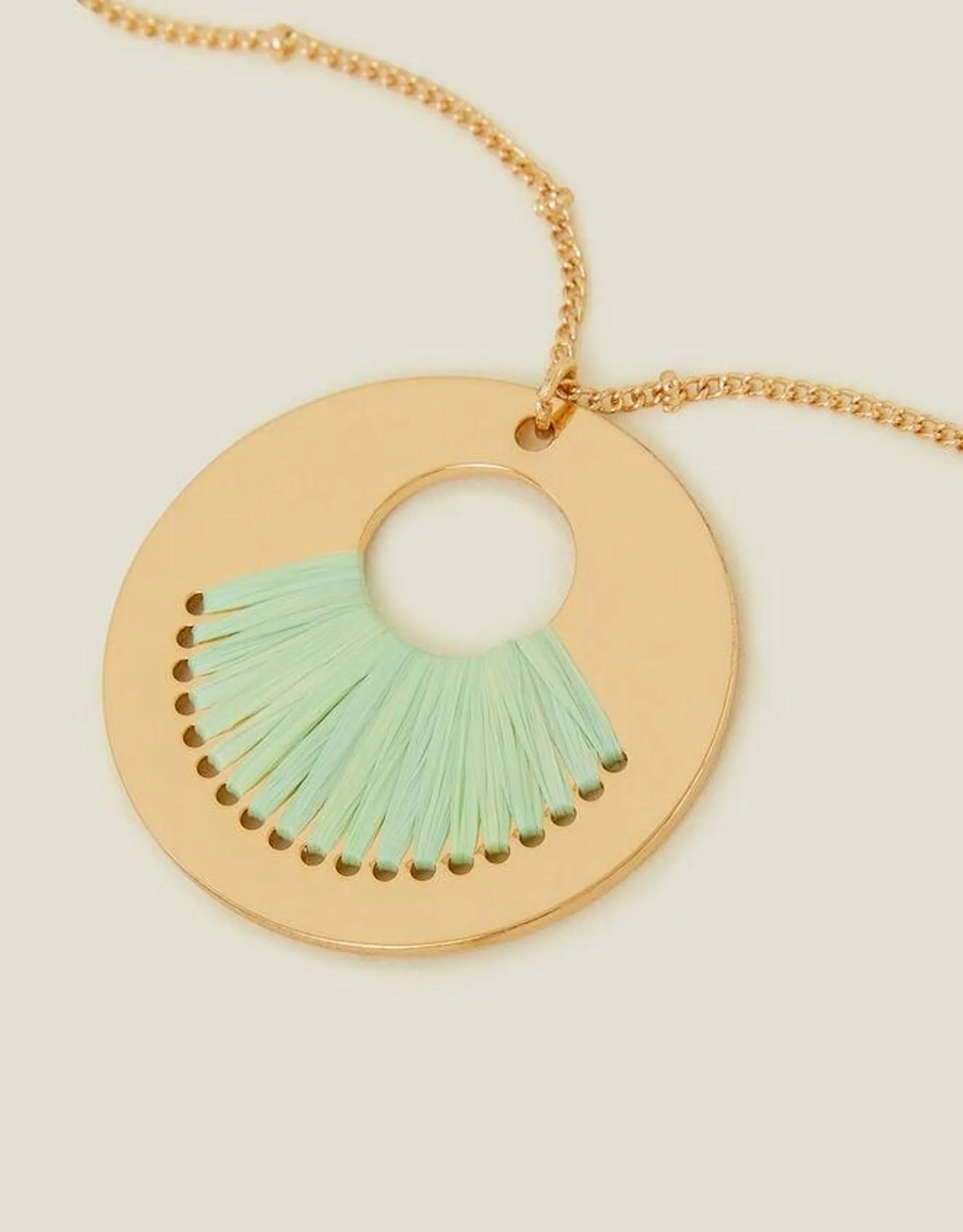 Raffia Inlay Circle Necklace