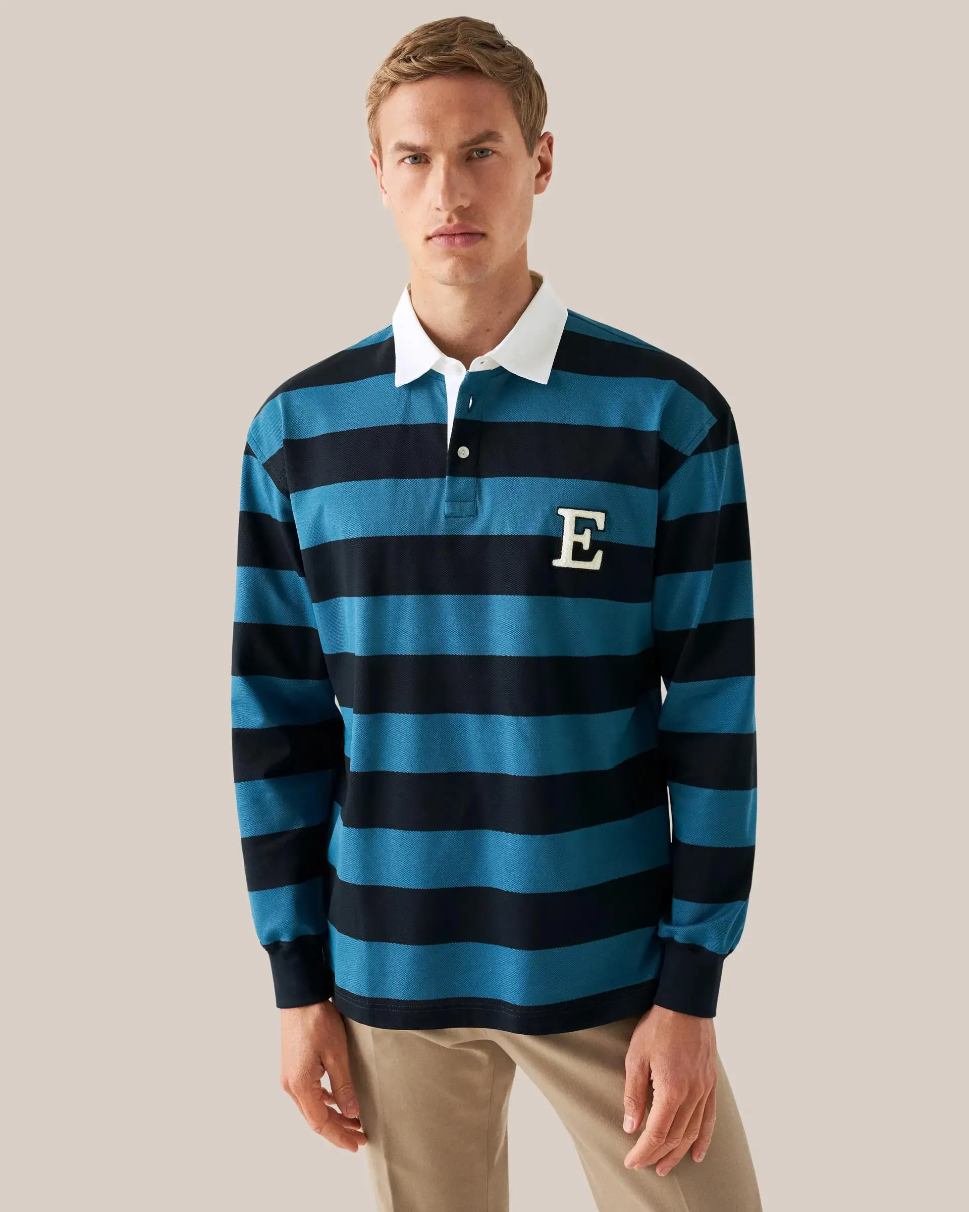 Blue Block Striped Filo di Scozia Rugby Shirt