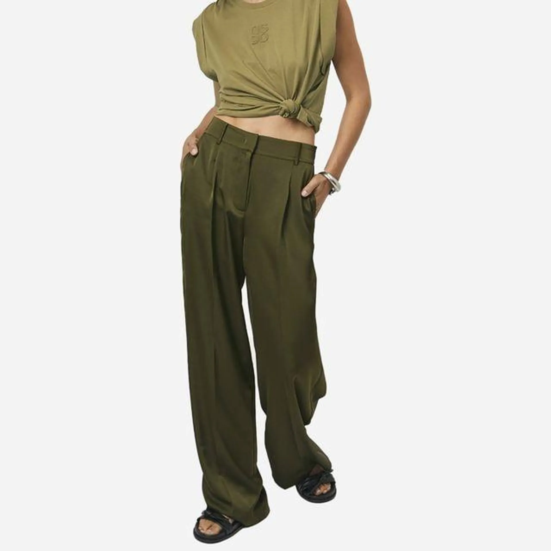 Jules Satin Pant - Jungle Leaf