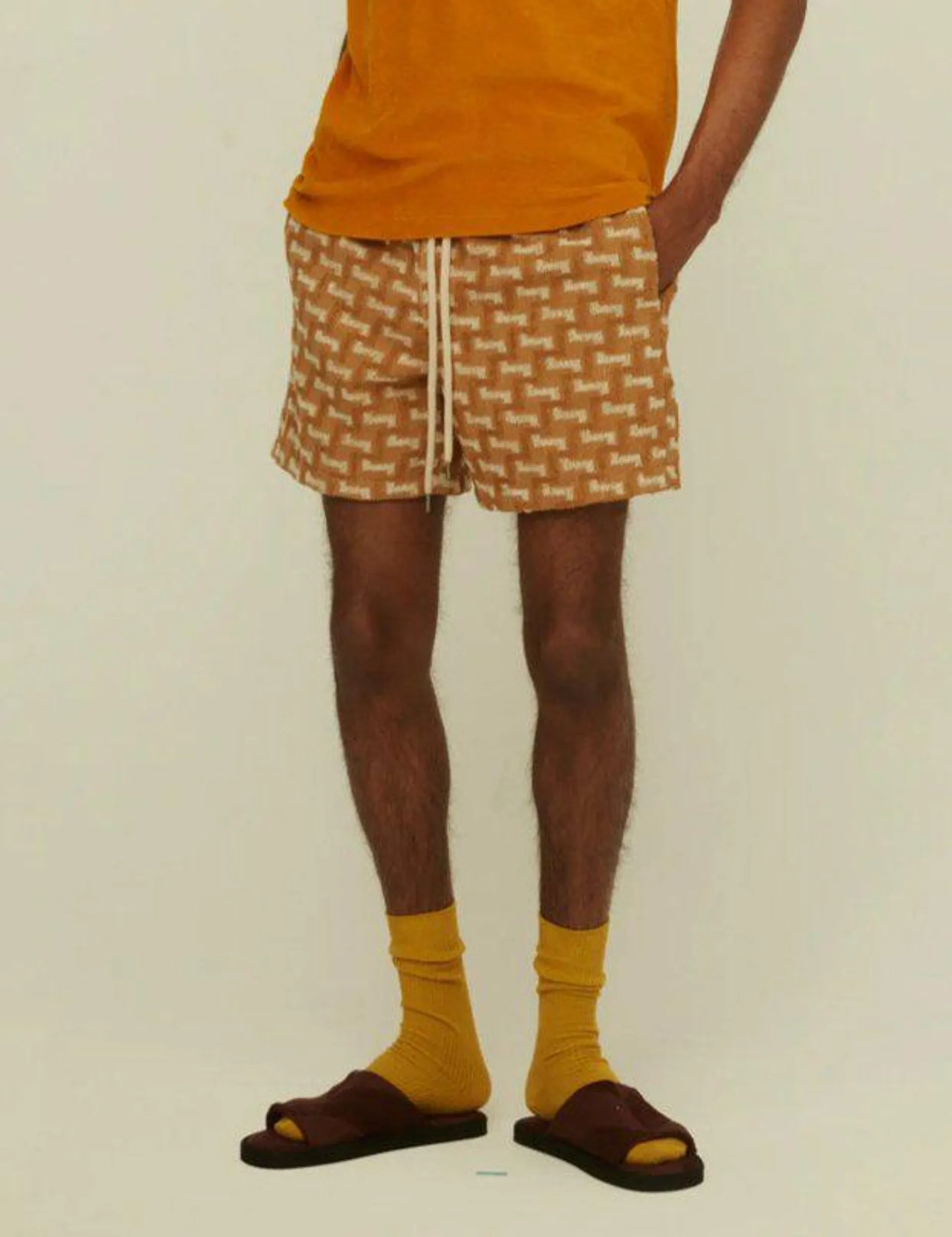 Camel Layer Zig Terry Shorts Beige
