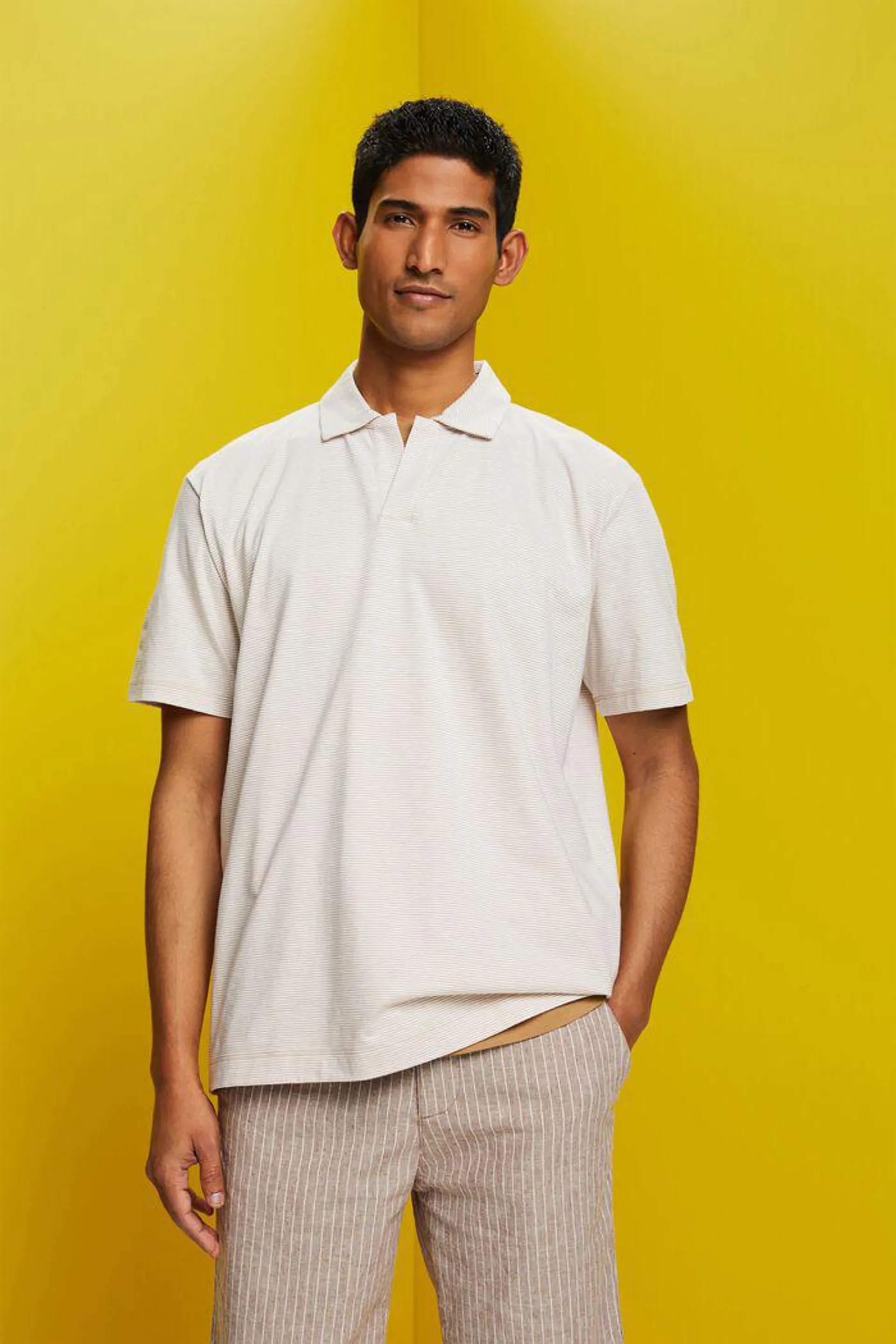 Striped jersey polo, cotton-linen blend