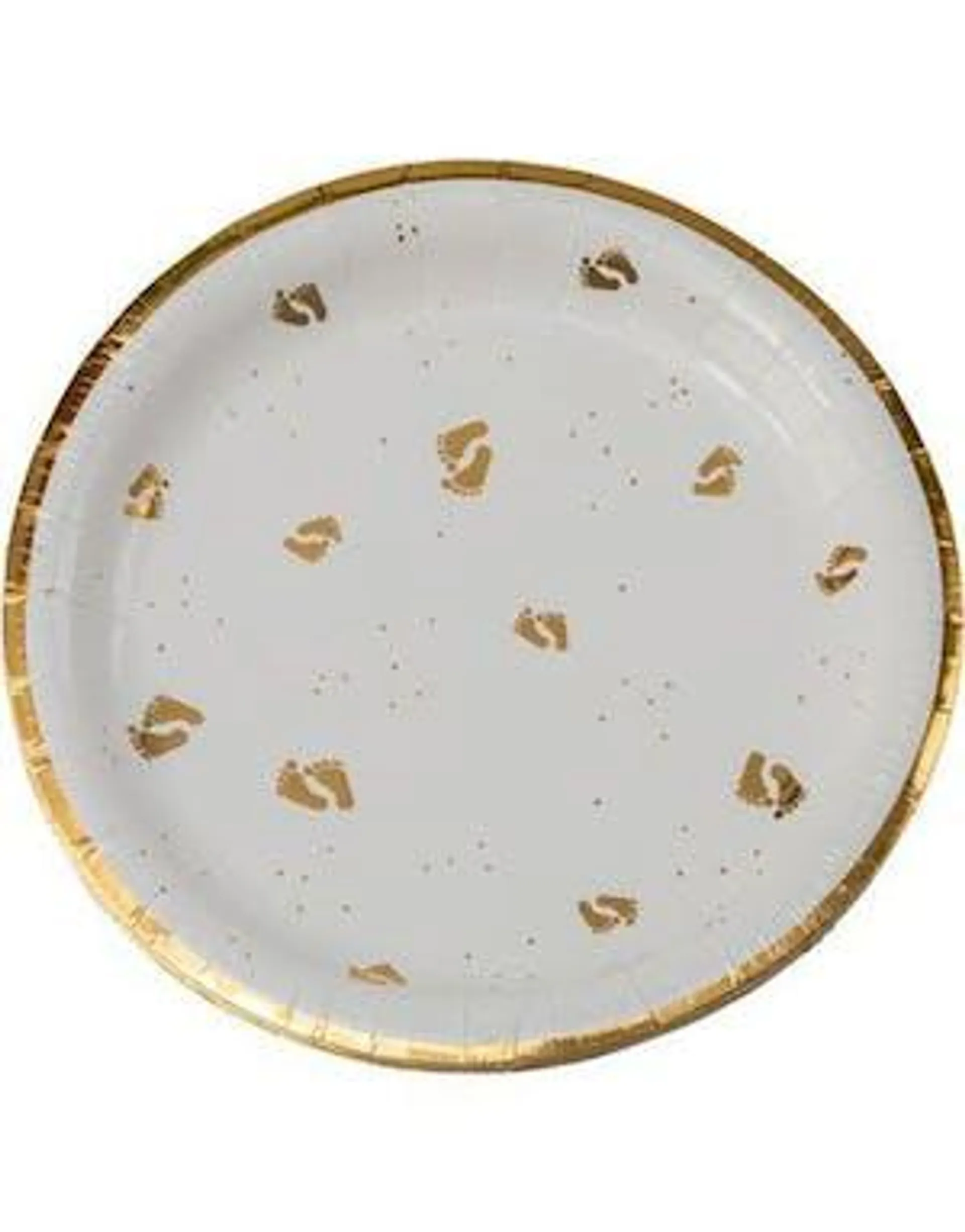 8 stk. Papptallerkener med Gullfolierte Små Fotavtrykk 23 cm
